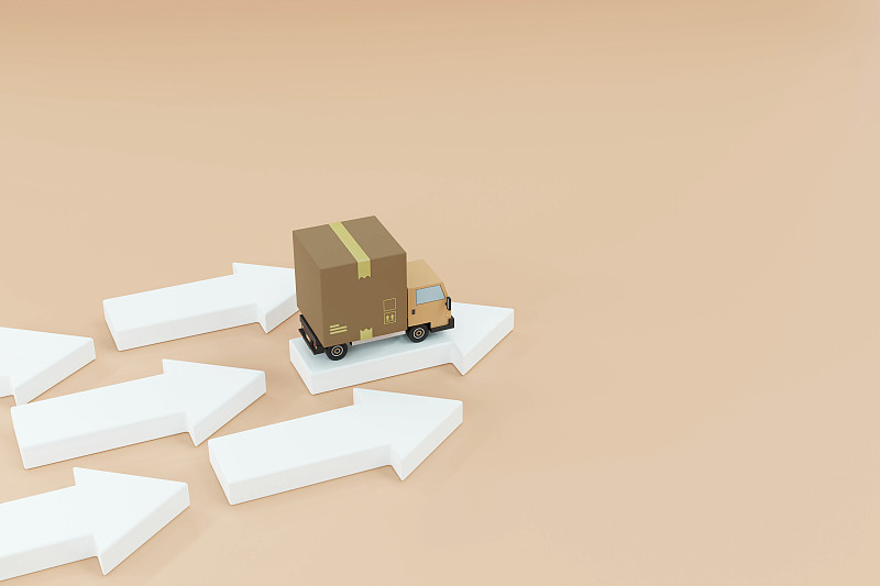 物流配送卡车上箭头形状的3D渲染插图图片下载