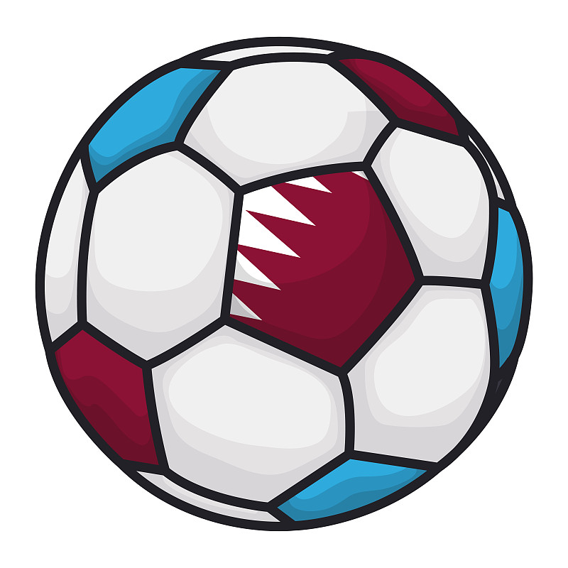彩色足球，中间是卡塔尔国旗图片下载