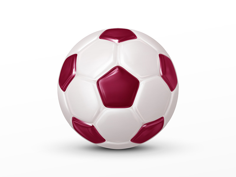 现实足球与阴影在白色背景。足球的经典形状，栗色五边形和白色六边形。运动器材图片下载
