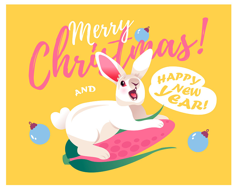 玉米上的兔子玩得很开心。圣诞和新年贺卡。矢量插图。图片下载