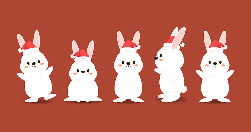 用可爱的兔子制作2023年春节快乐贺卡。动物节日卡通人物。兔子图标矢量。图片下载