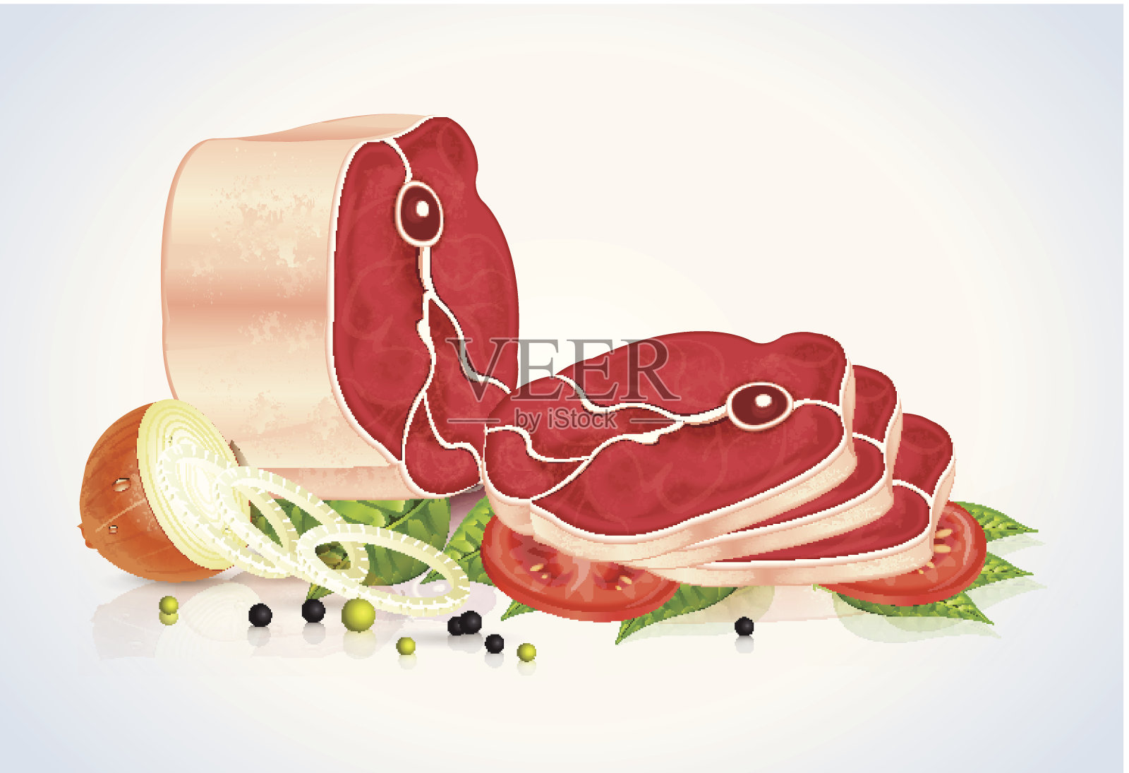 肉片配蔬菜和香料插画图片素材