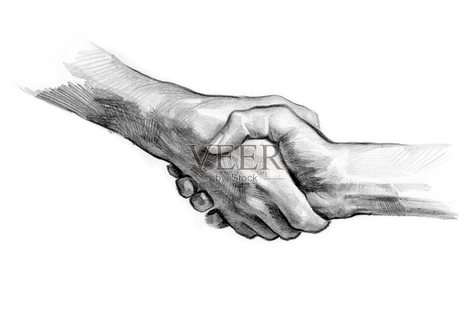 一个在空白背景上握手的铅笔素描图像插画图片素材