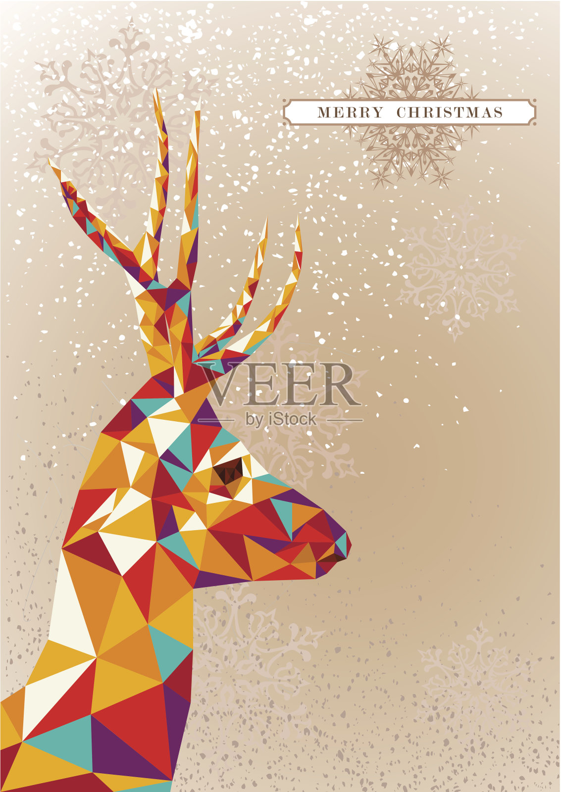 彩色抽象的驯鹿在棕色的背景插画图片素材