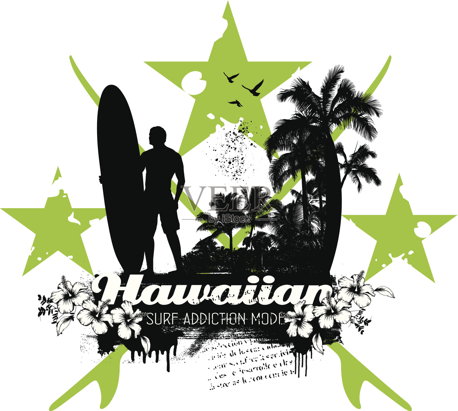 夏威夷复古冲浪场景插画图片素材