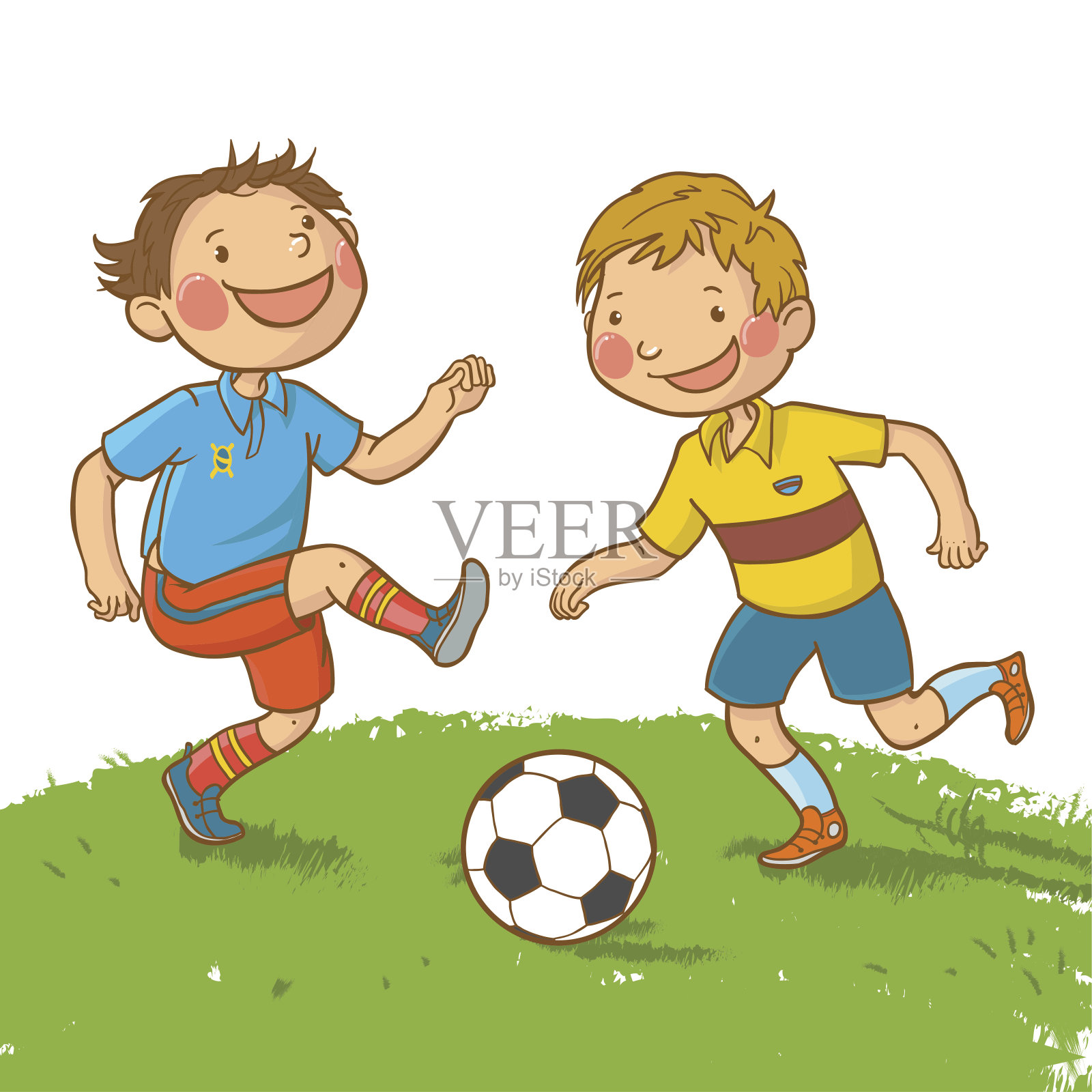 两个男孩踢足球插画图片素材