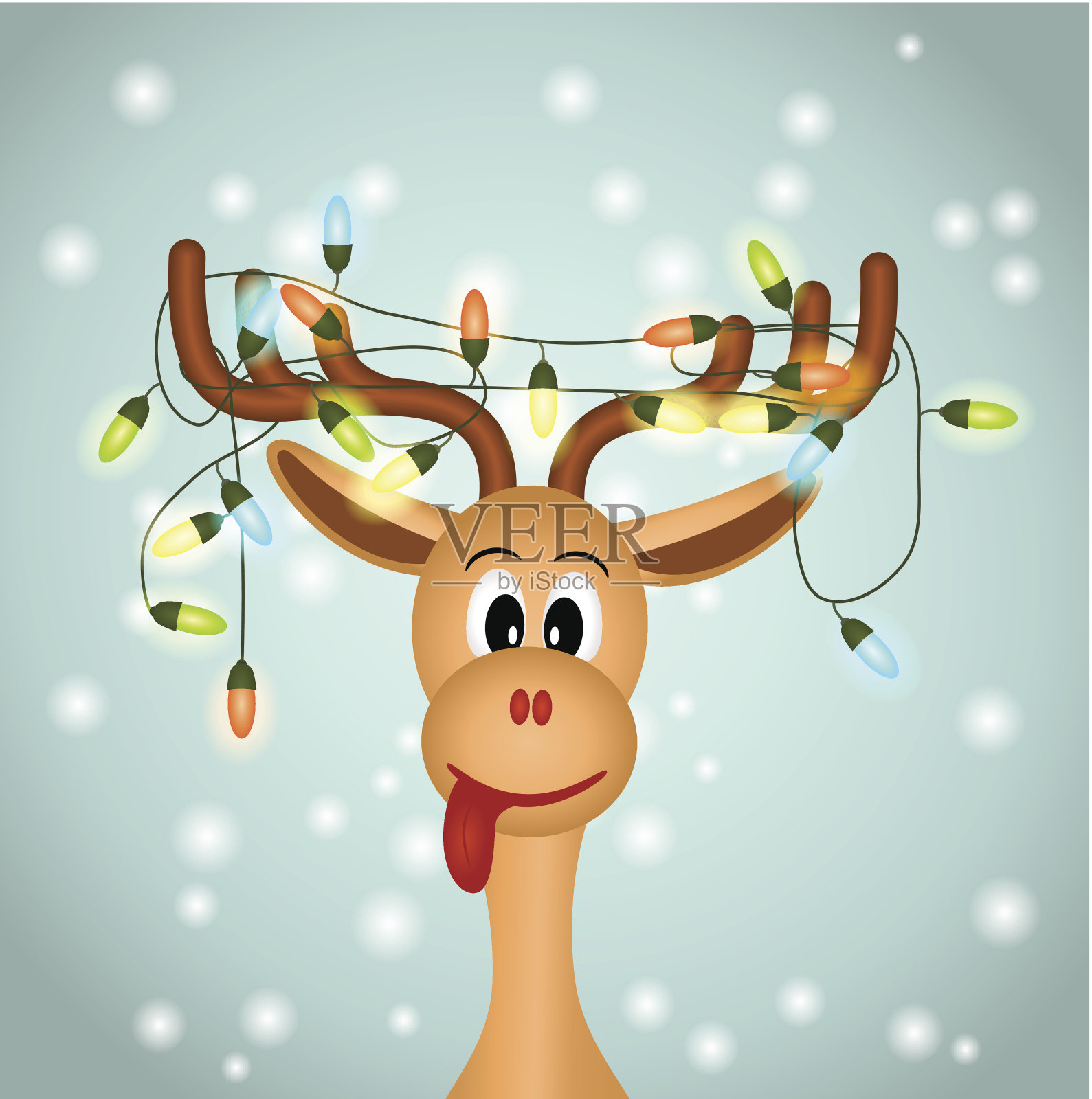 有趣的驯鹿和圣诞灯插画图片素材