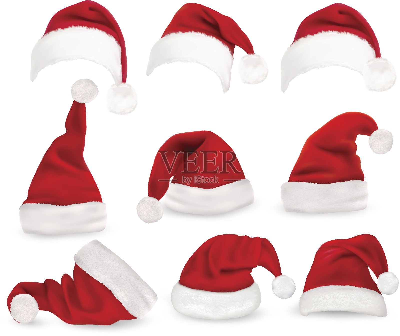 收集红色圣诞老人帽子。向量。插画图片素材