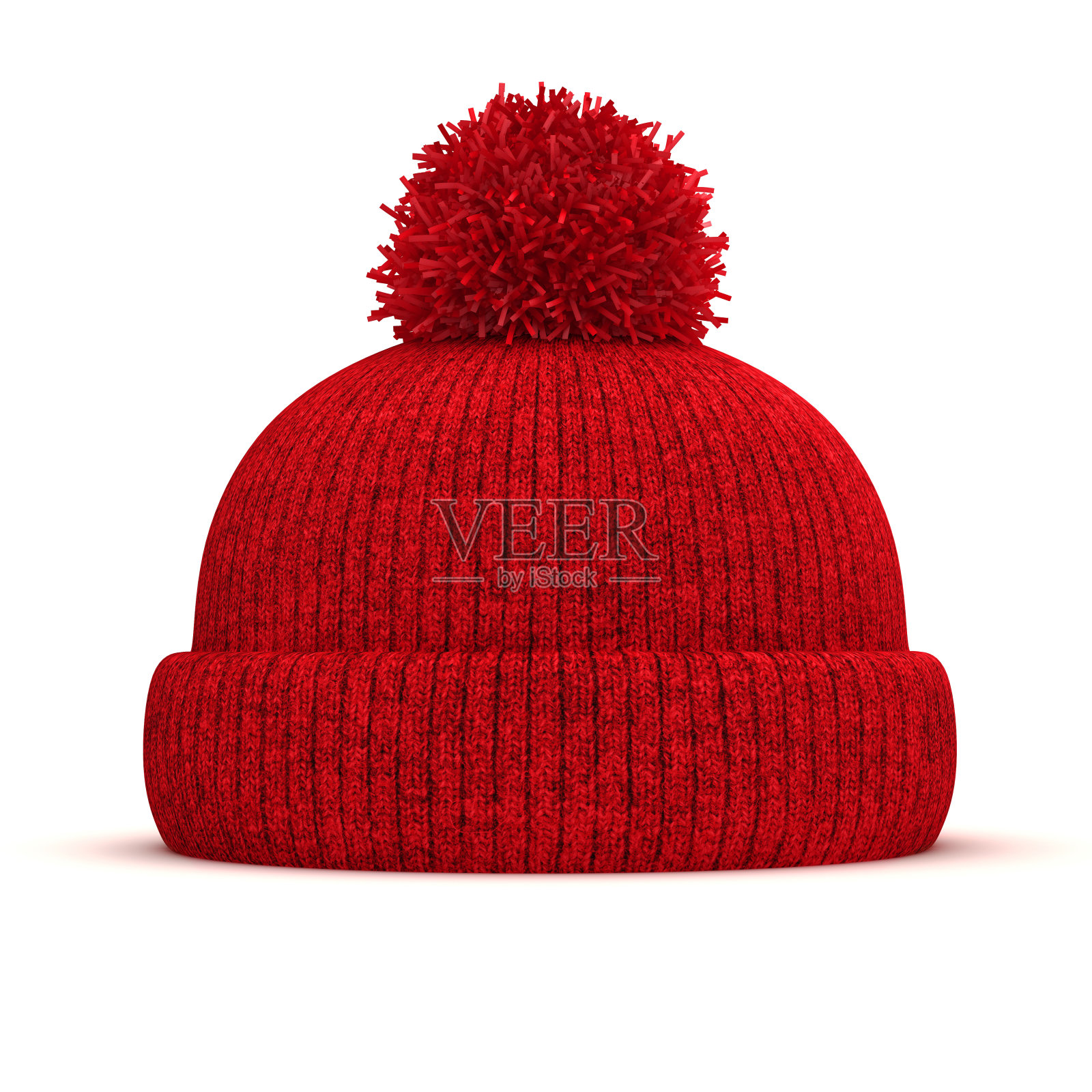 3D红色编织圆帽在白色的背景照片摄影图片