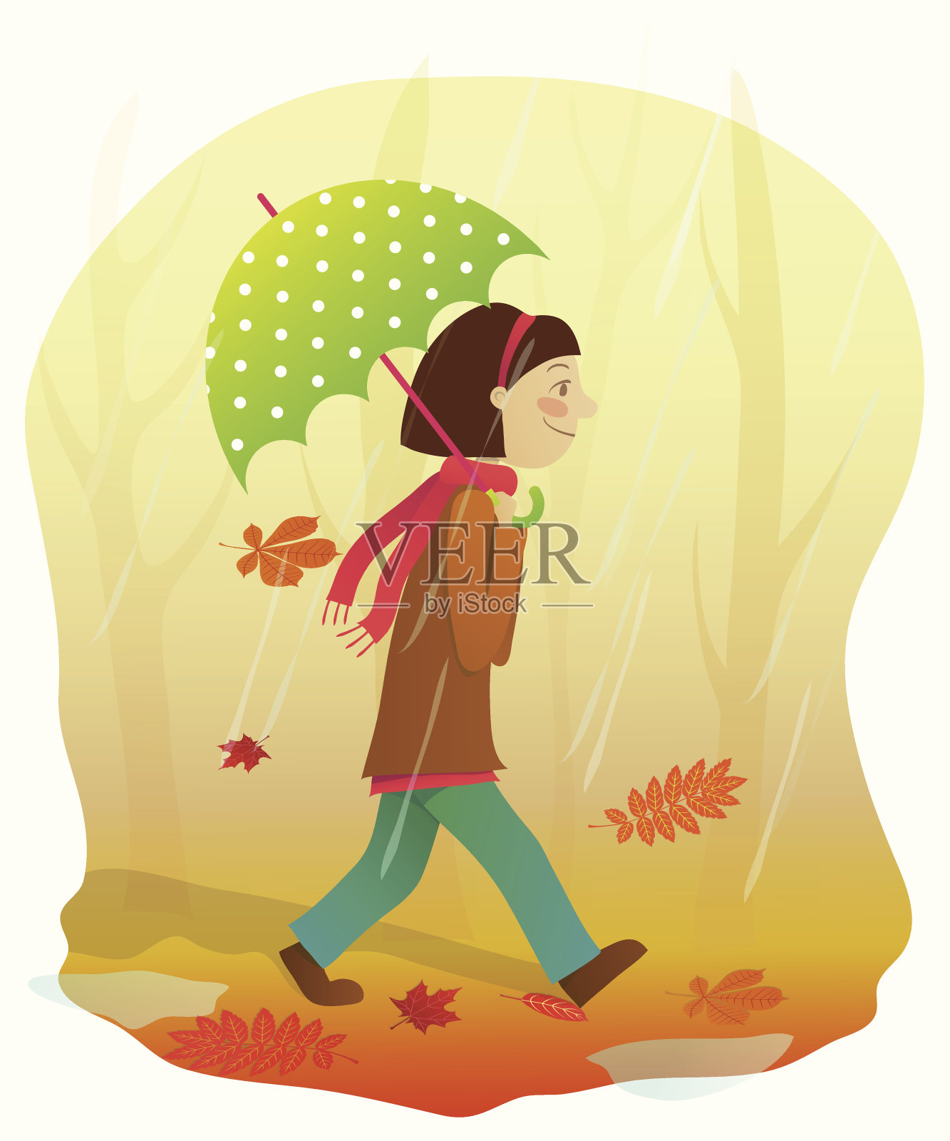 女孩走路的插画设计元素图片