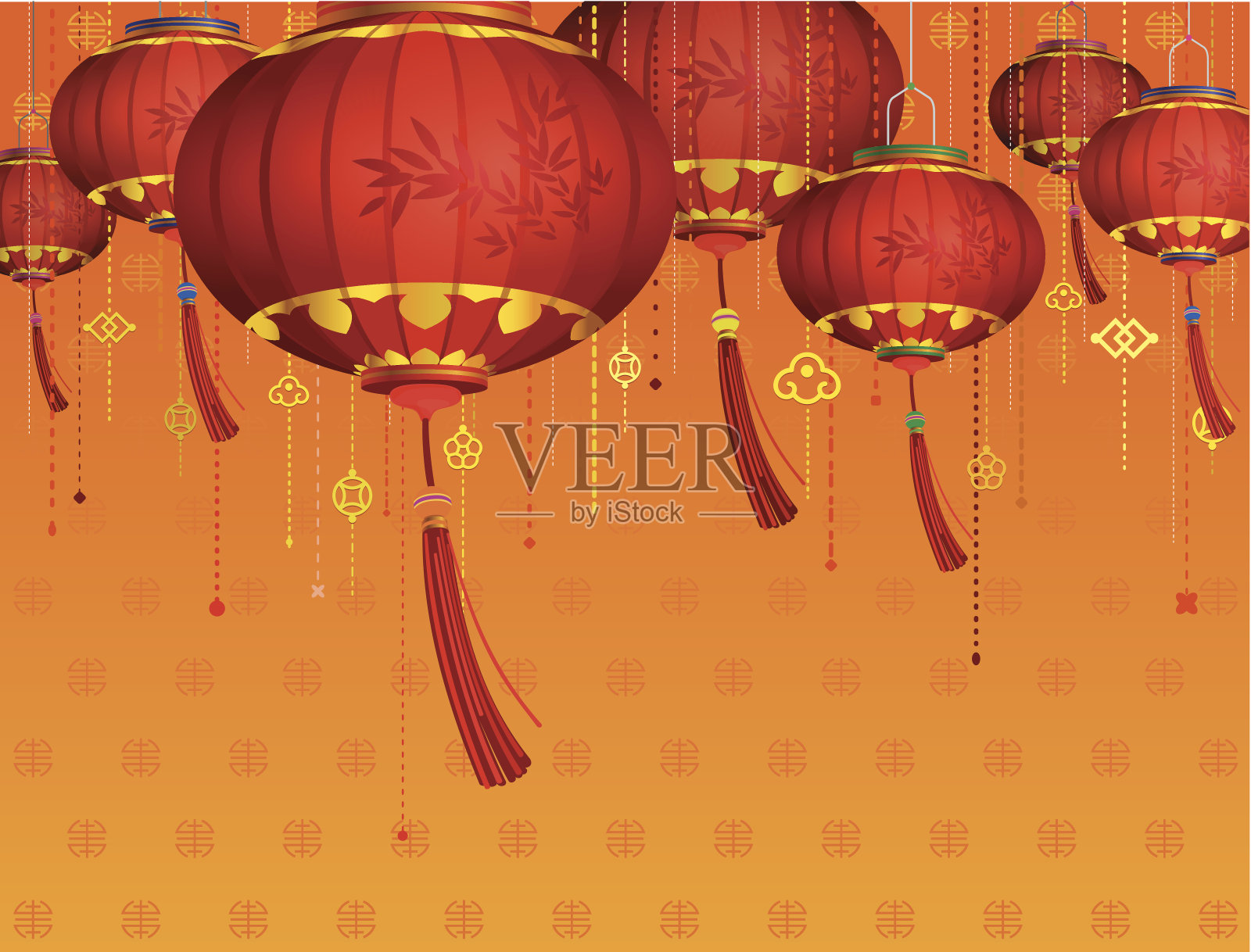 背景装饰着红色的中国新年灯笼插画图片素材