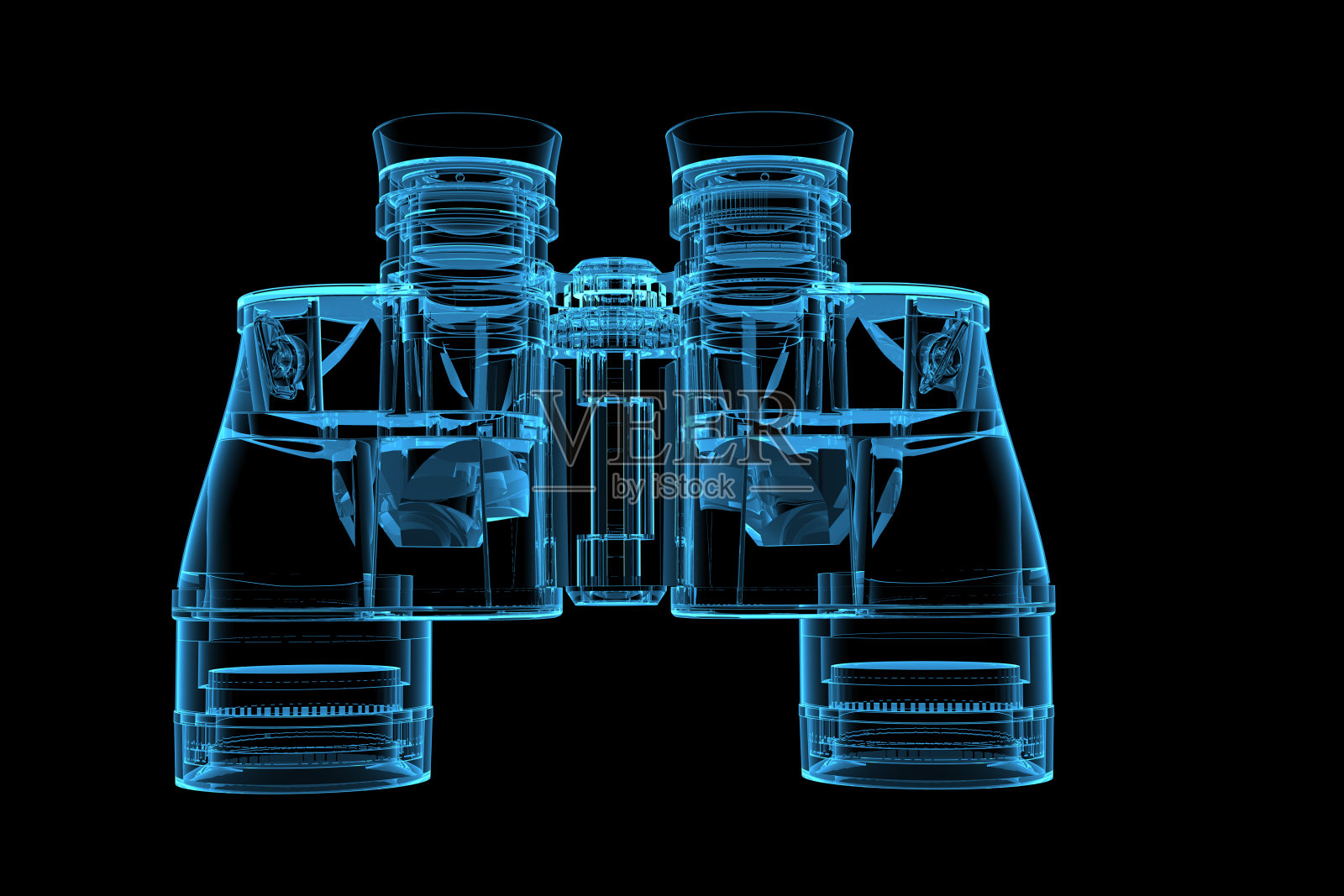 3D渲染蓝色x射线透明双筒望远镜插画图片素材