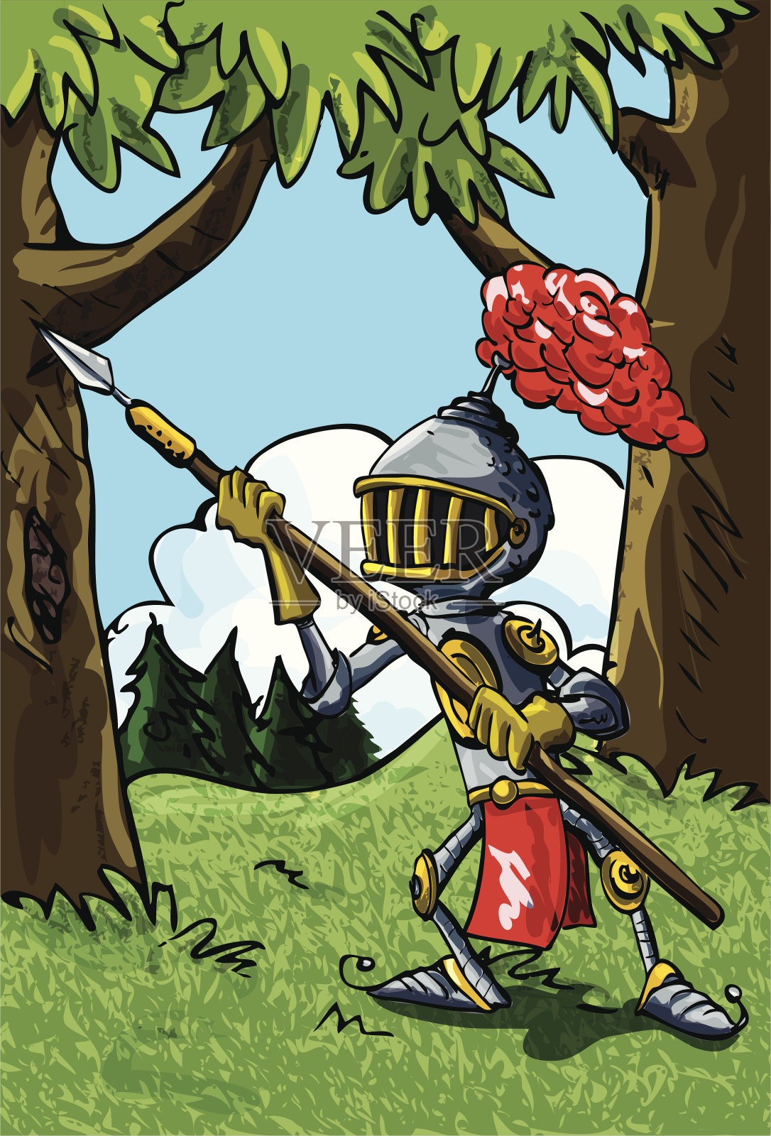 手持长矛的卡通骑士插画图片素材