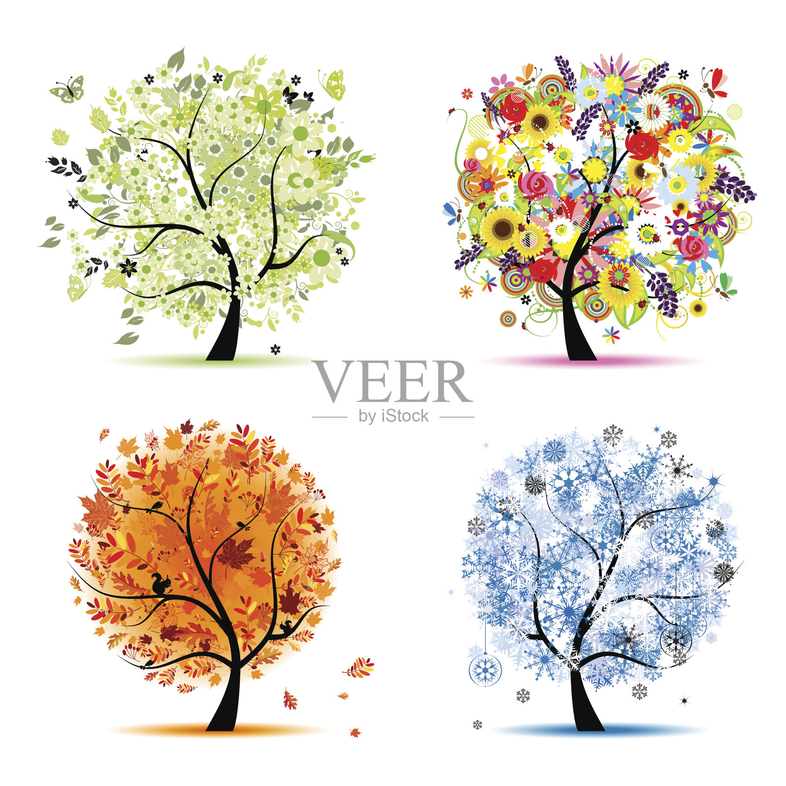 艺术树为您收集设计，四季插画图片素材