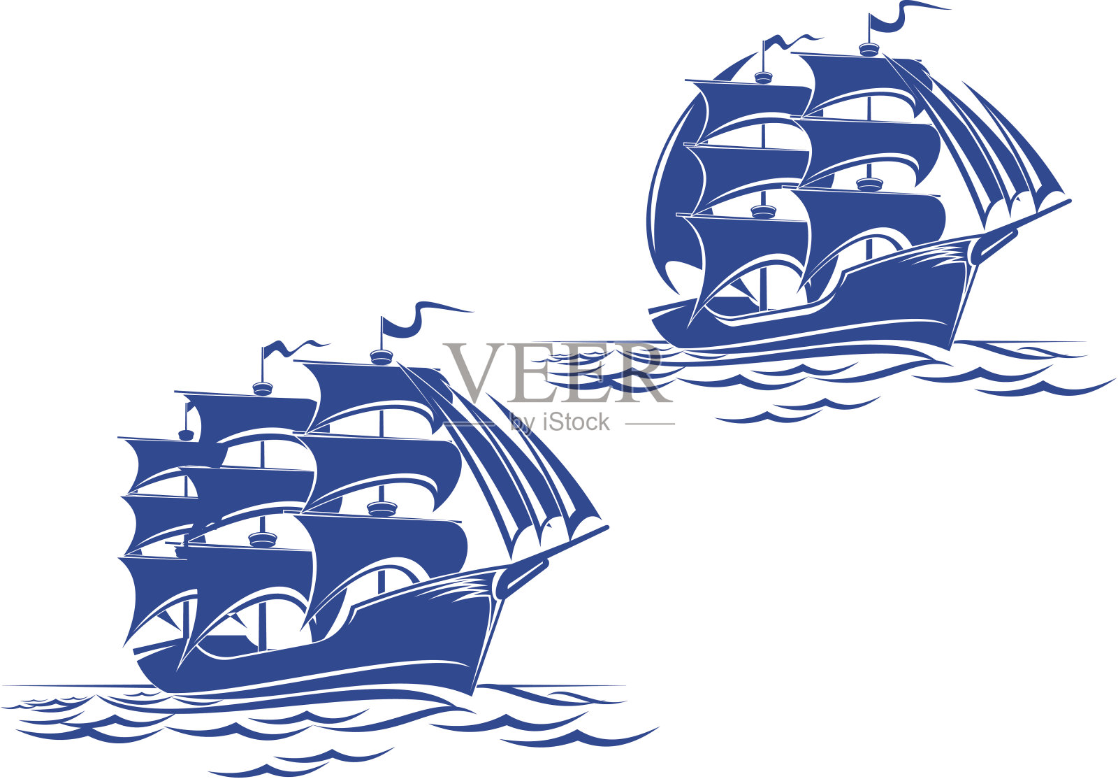 中世纪的船只航行插画图片素材