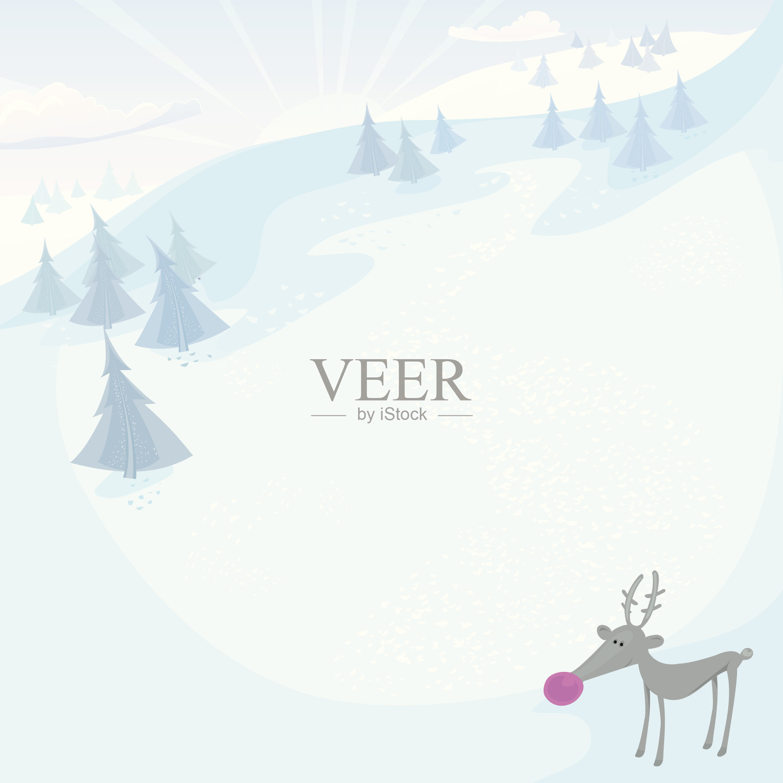 矢量冬季景观与驯鹿插画图片素材