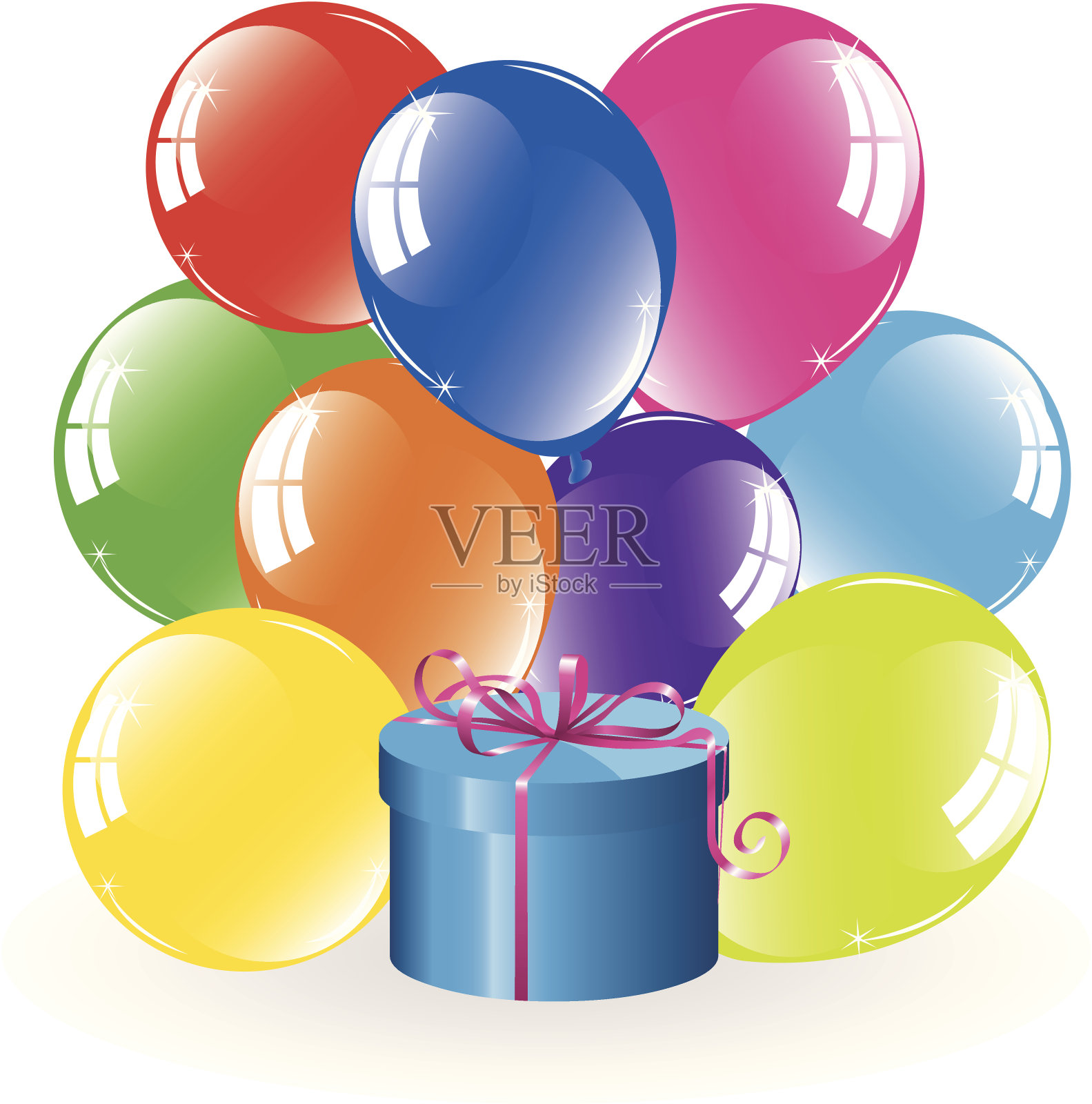 矢量束彩色气球和一个礼盒设计元素图片