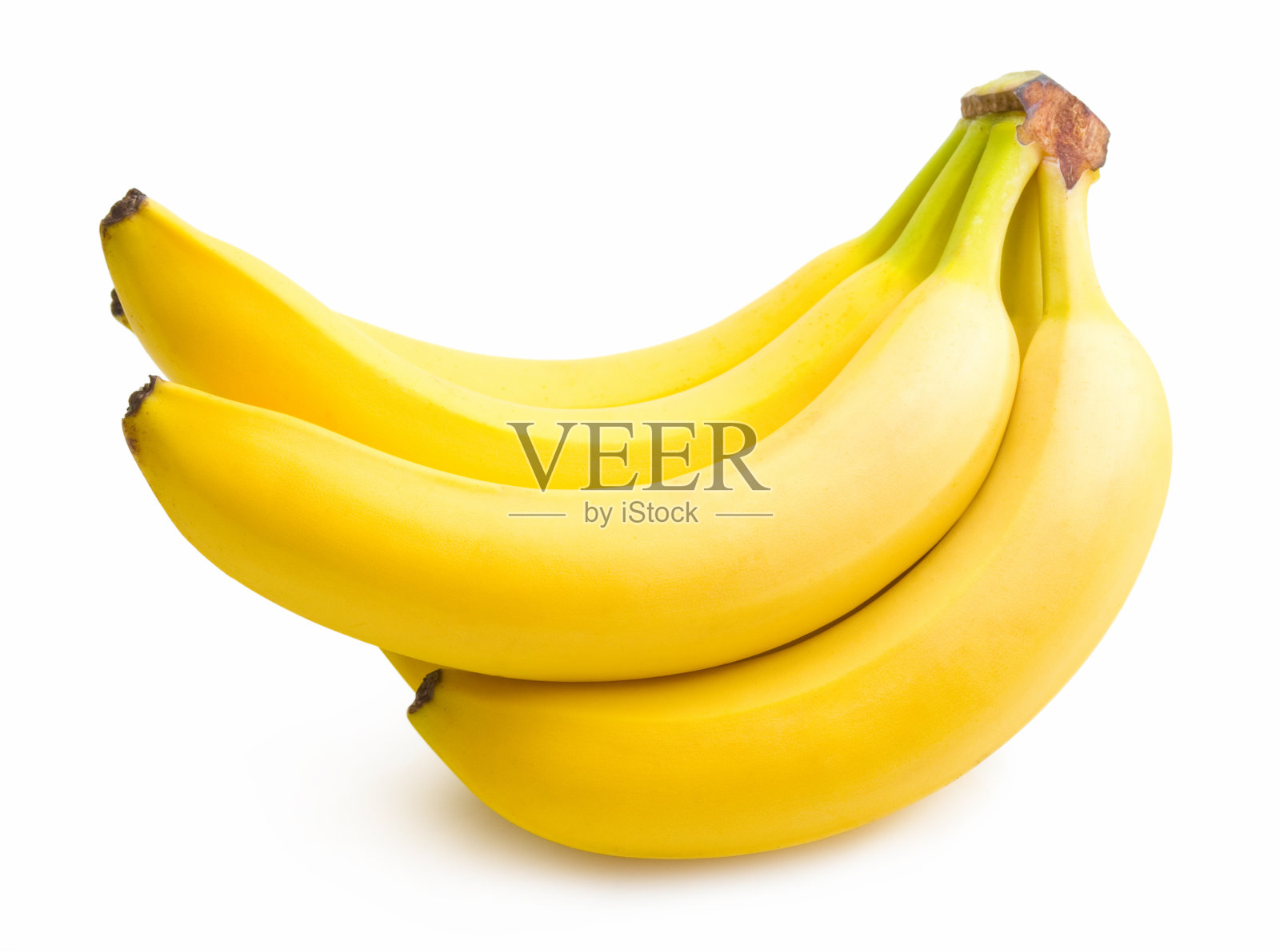 白色背景下的一串成熟的黄香蕉照片摄影图片