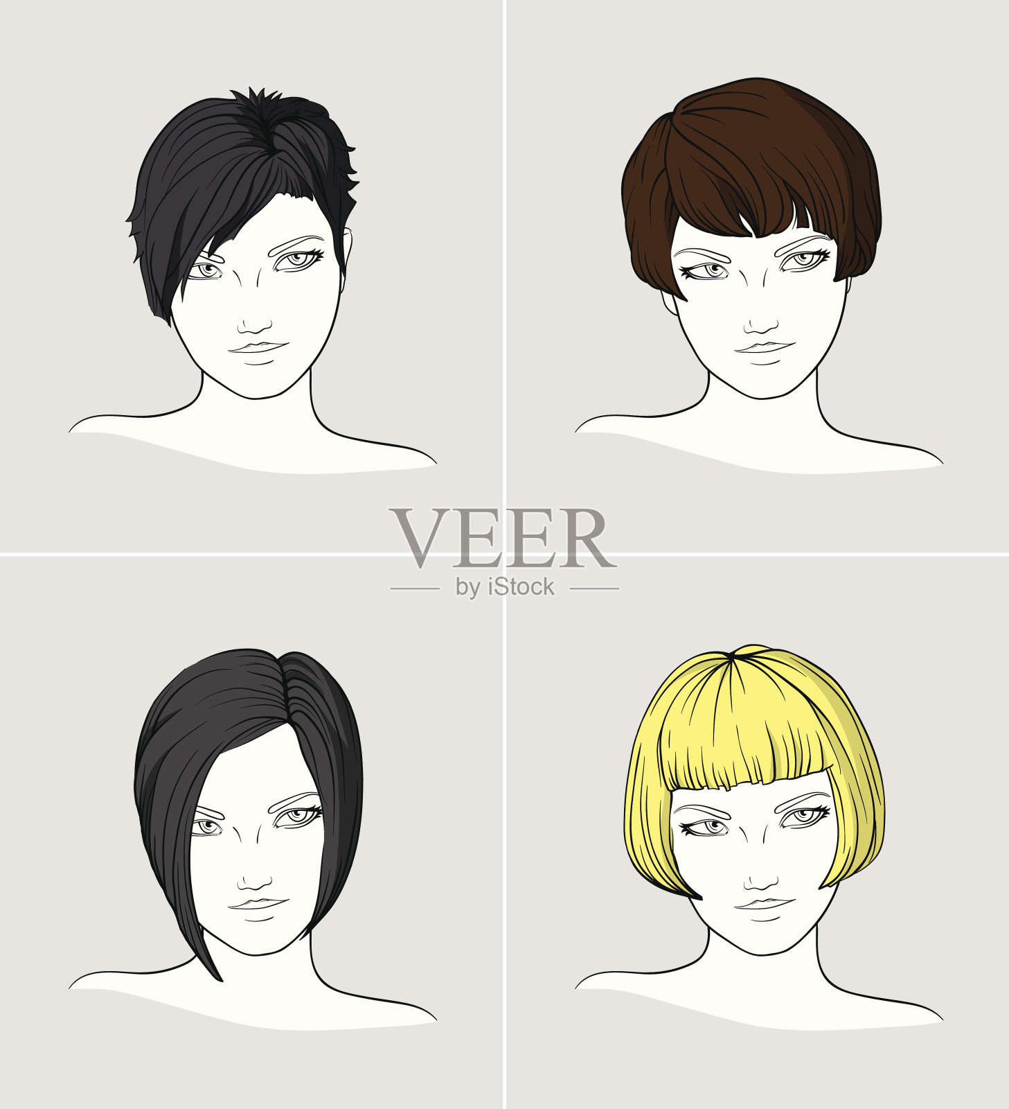 不同发型的女性肖像插画图片素材