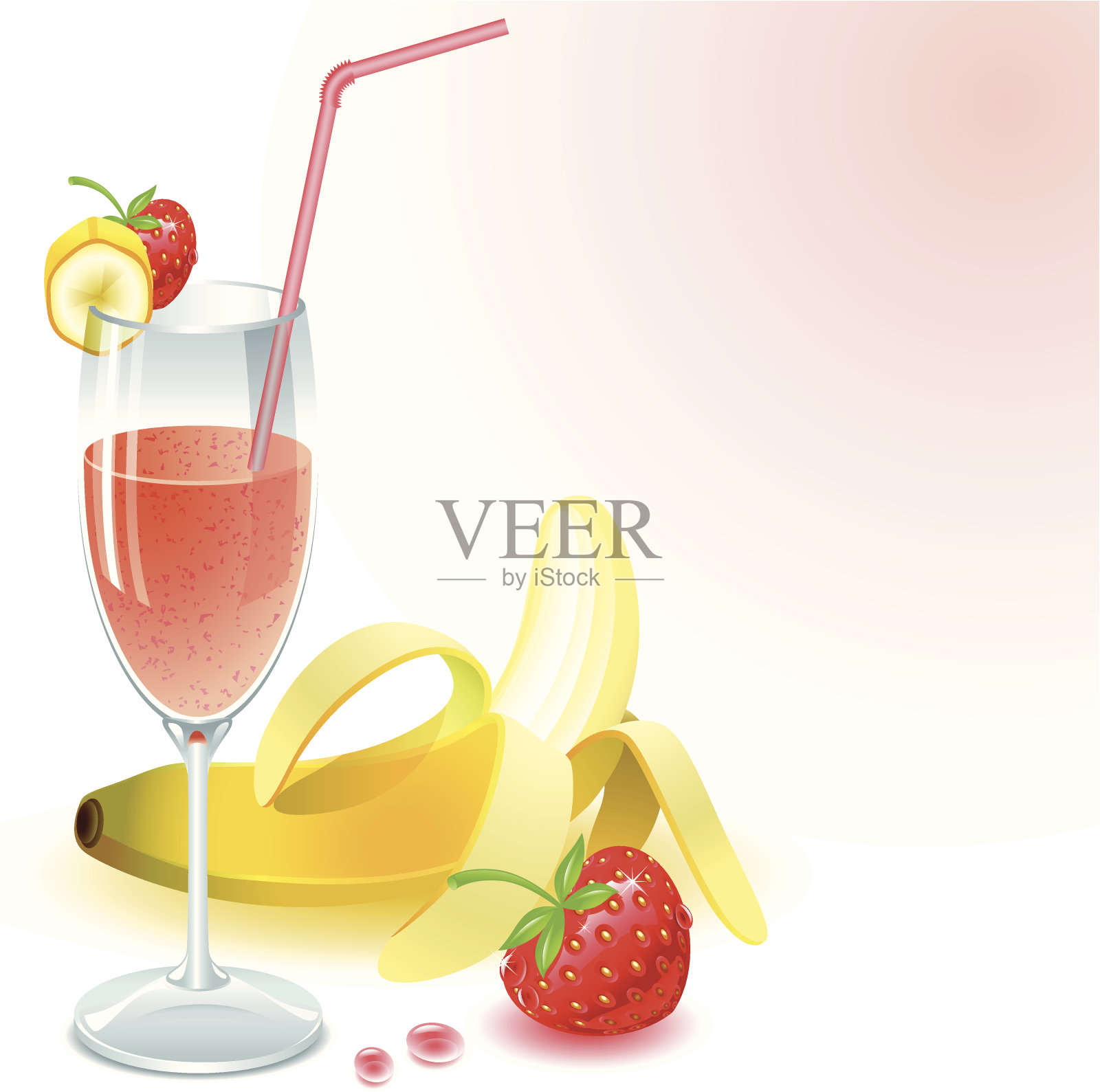 香蕉草莓汁插画图片素材
