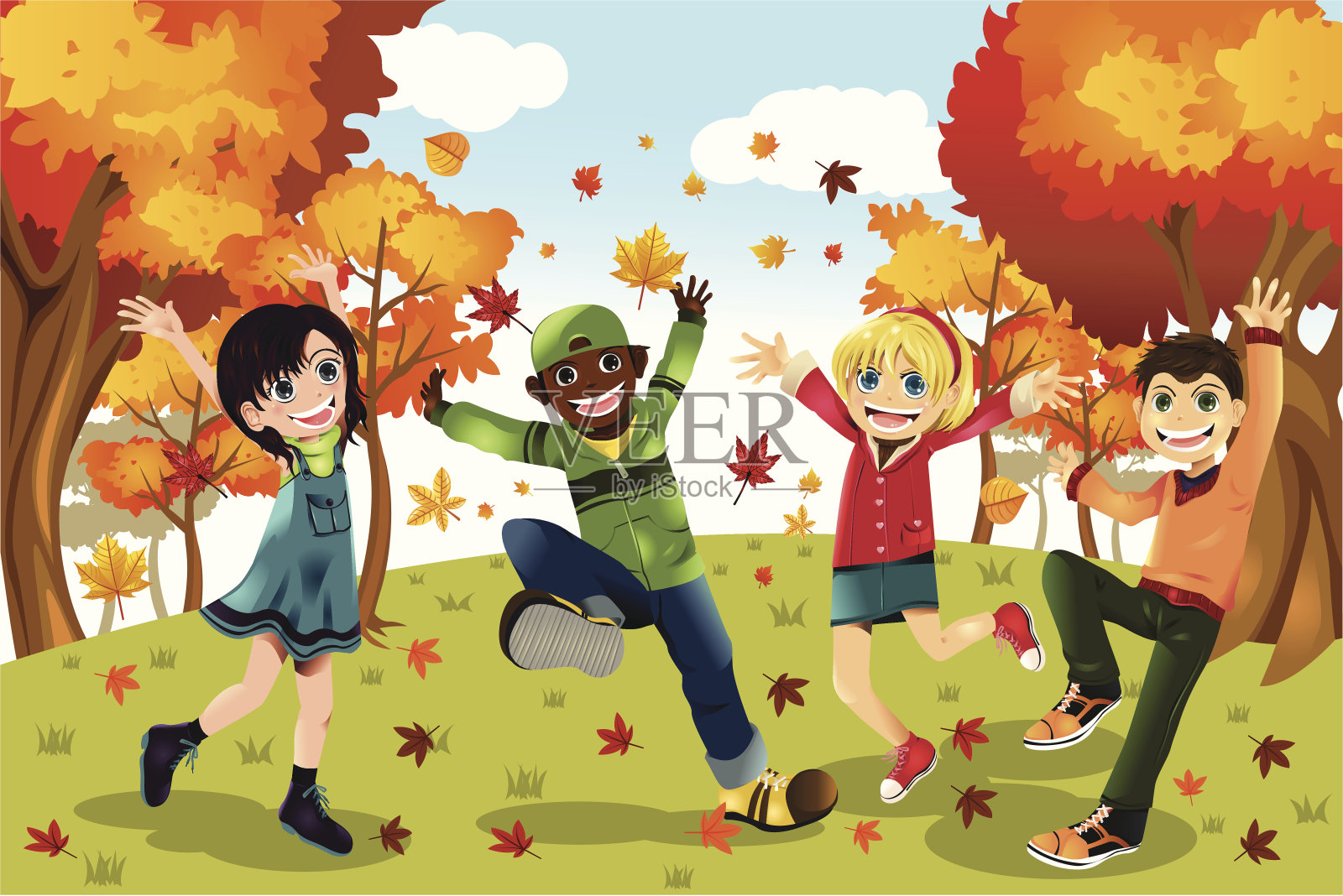 秋天秋天的季节孩子们插画图片素材