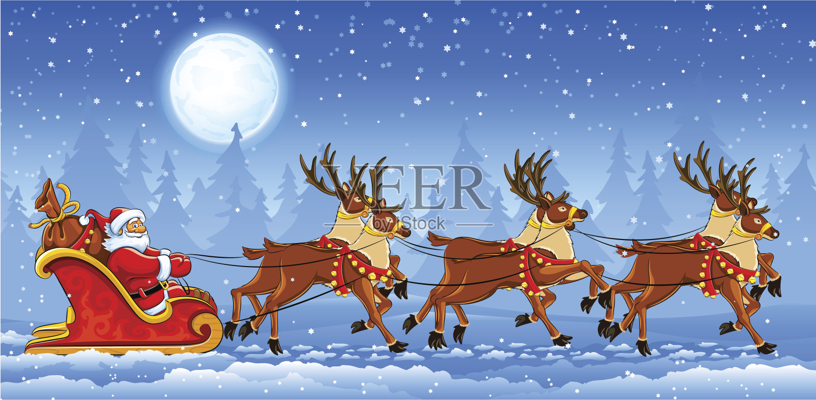 圣诞老人坐在雪橇上插画图片素材