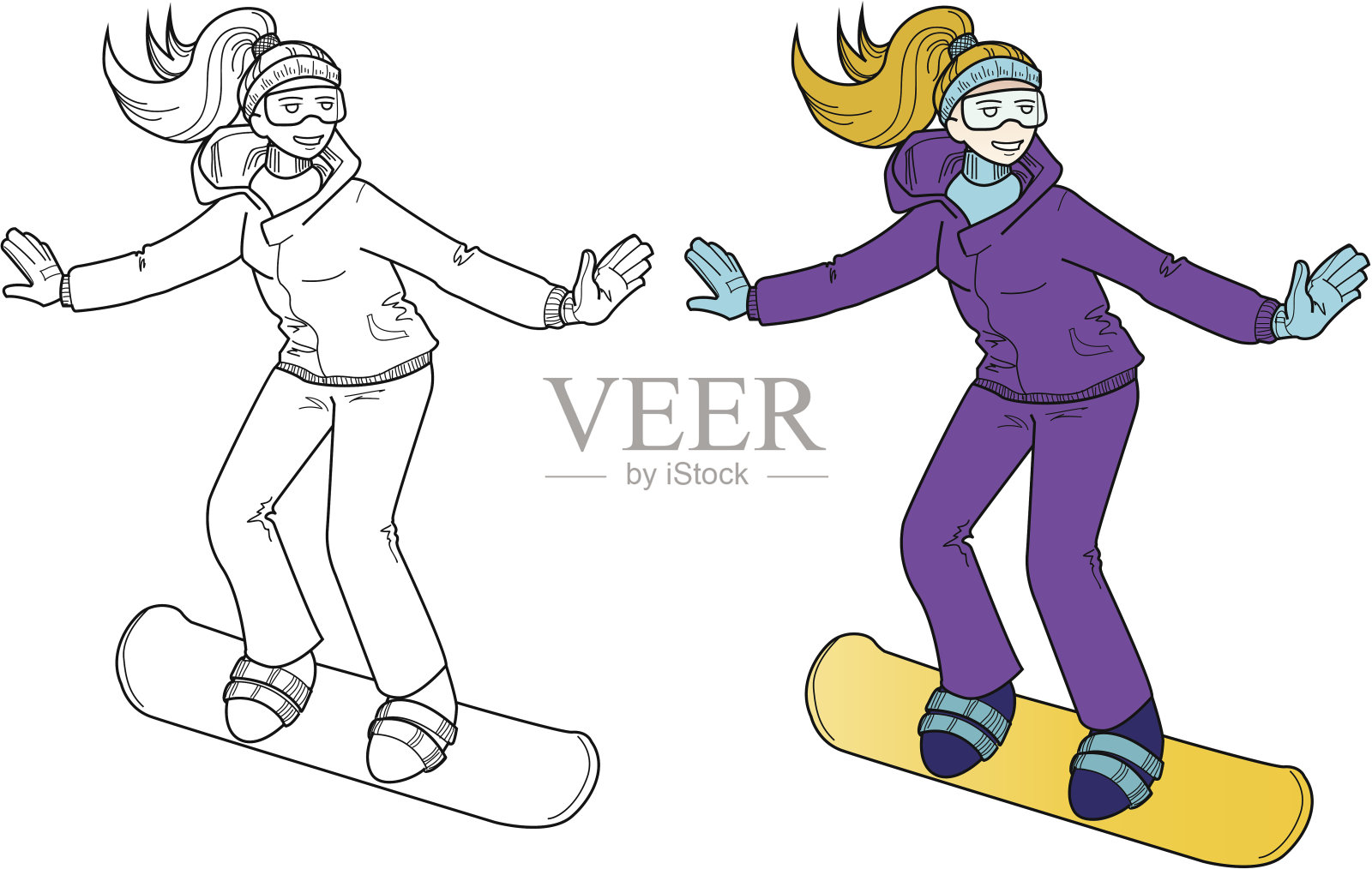 滑雪卡通女孩设计元素图片