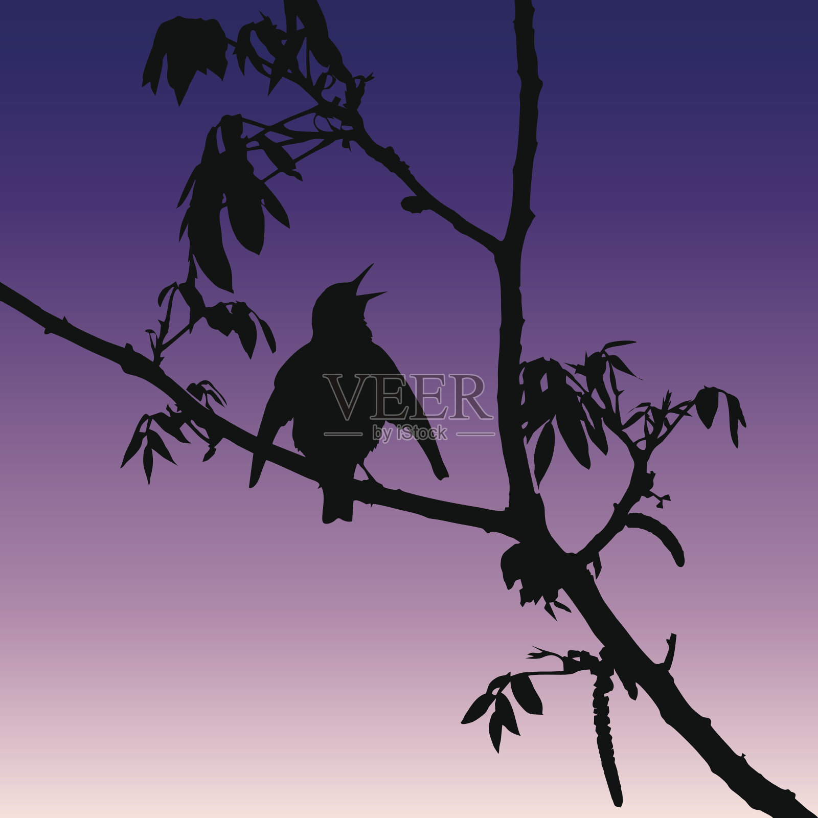 日落上的鸟影插画图片素材