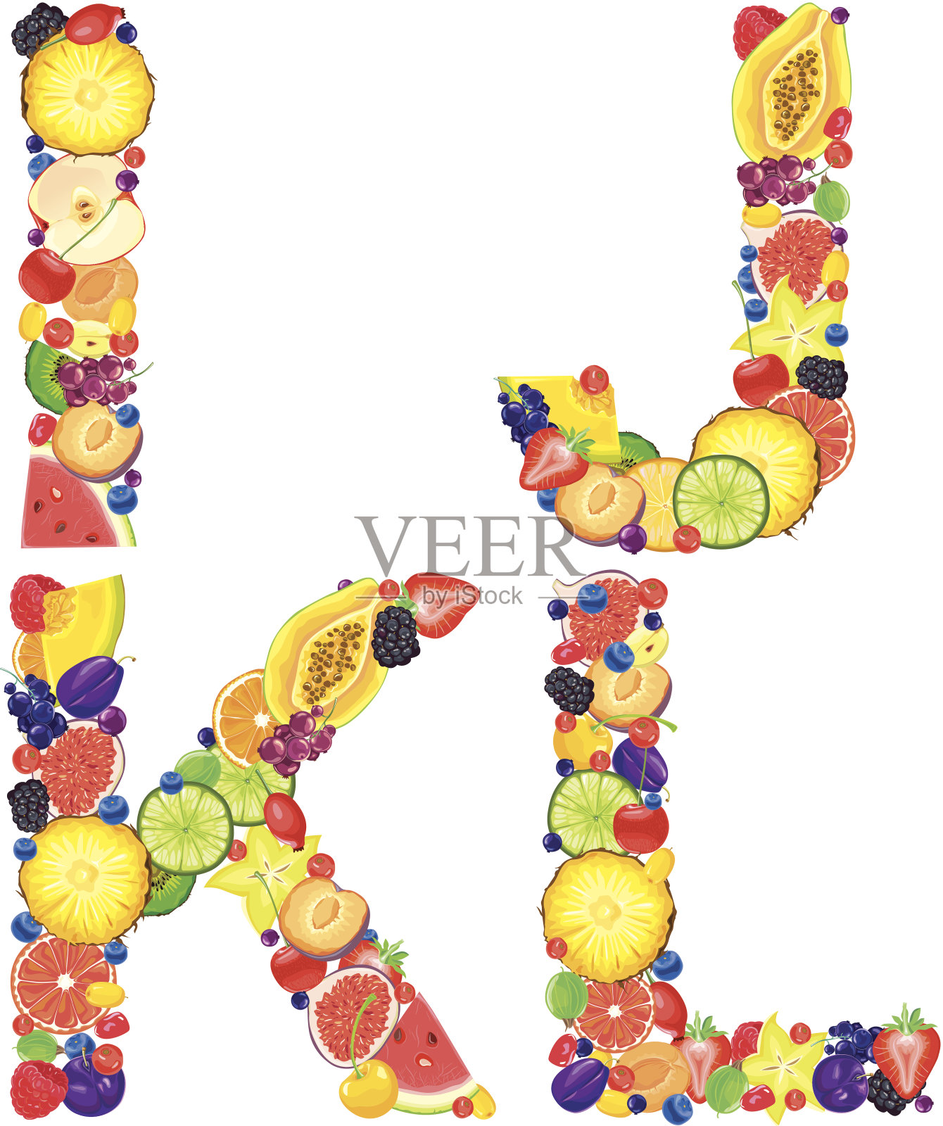 字母的水果。字母I, J, K, L设计元素图片