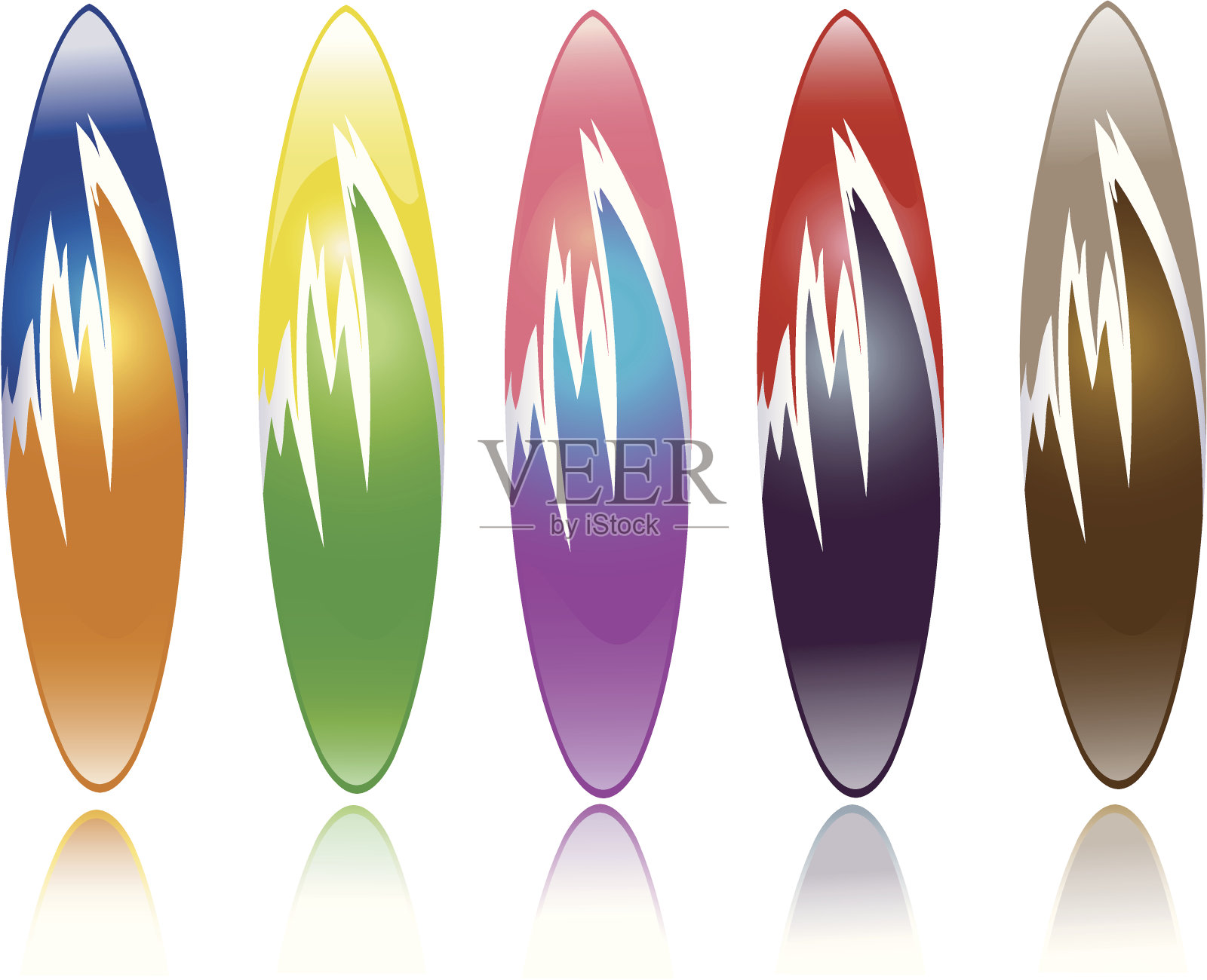 五个冲浪板，闪电插画图片素材