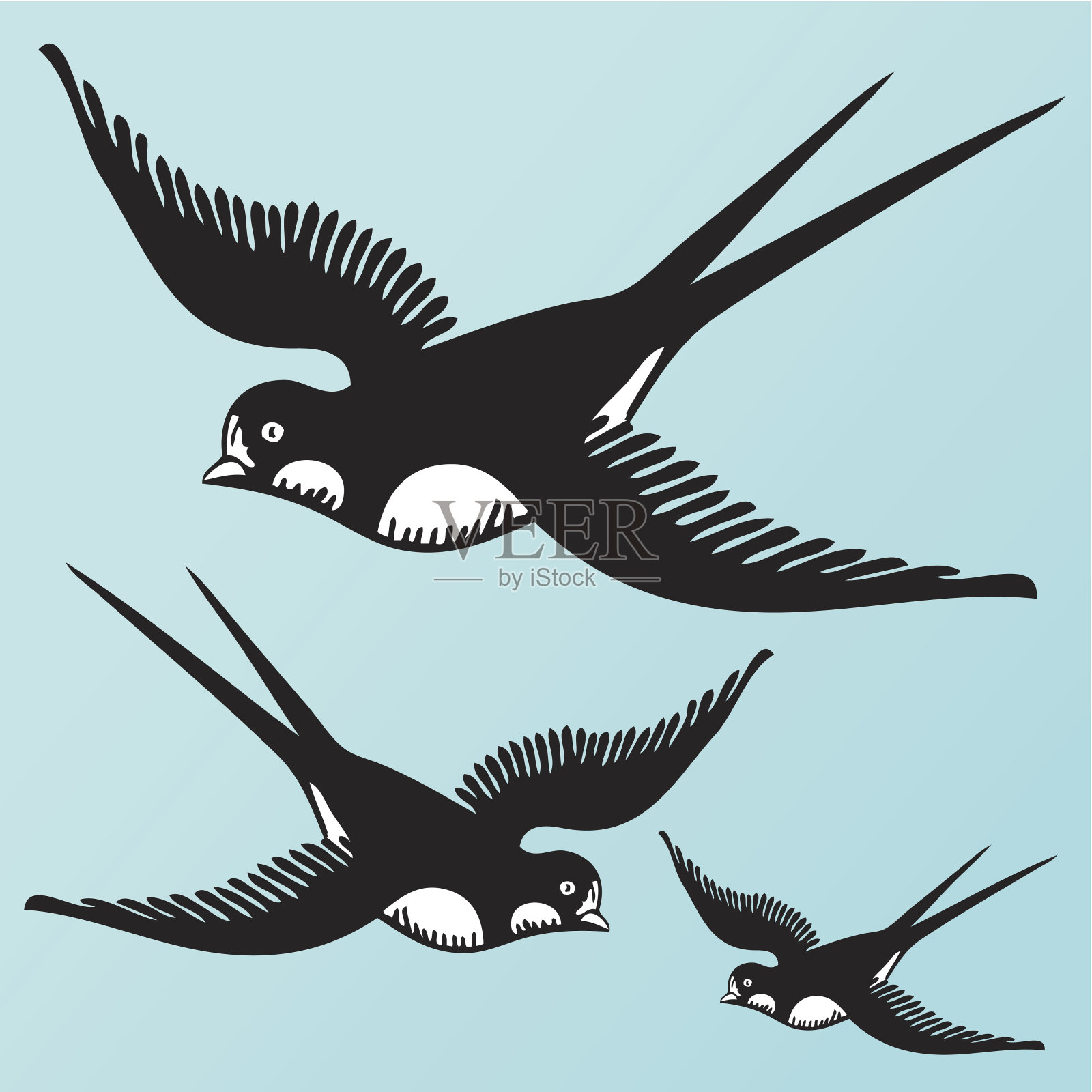 蓝天上的燕子插画图片素材