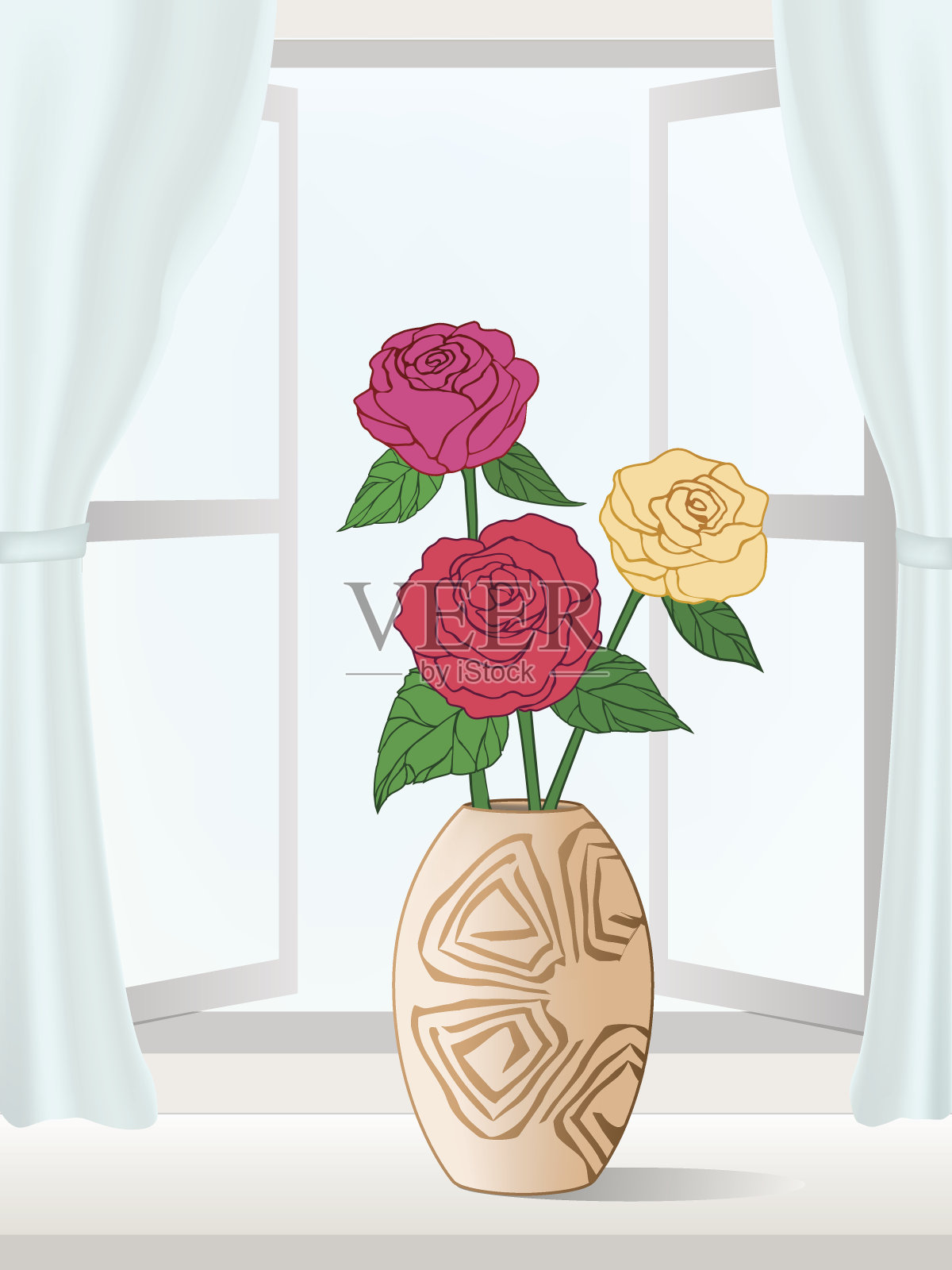 窗前的Vector花瓶插画图片素材