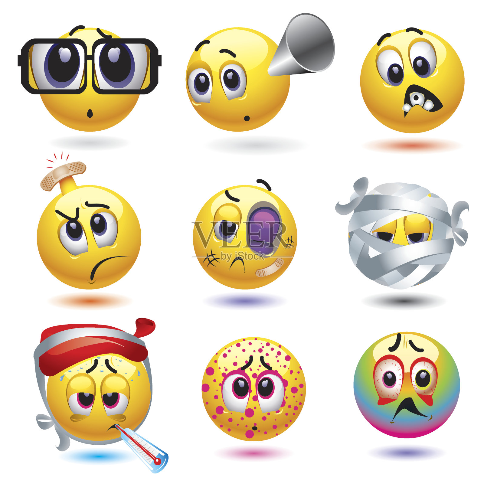 笑脸球表情符号描述各种情绪插画图片素材