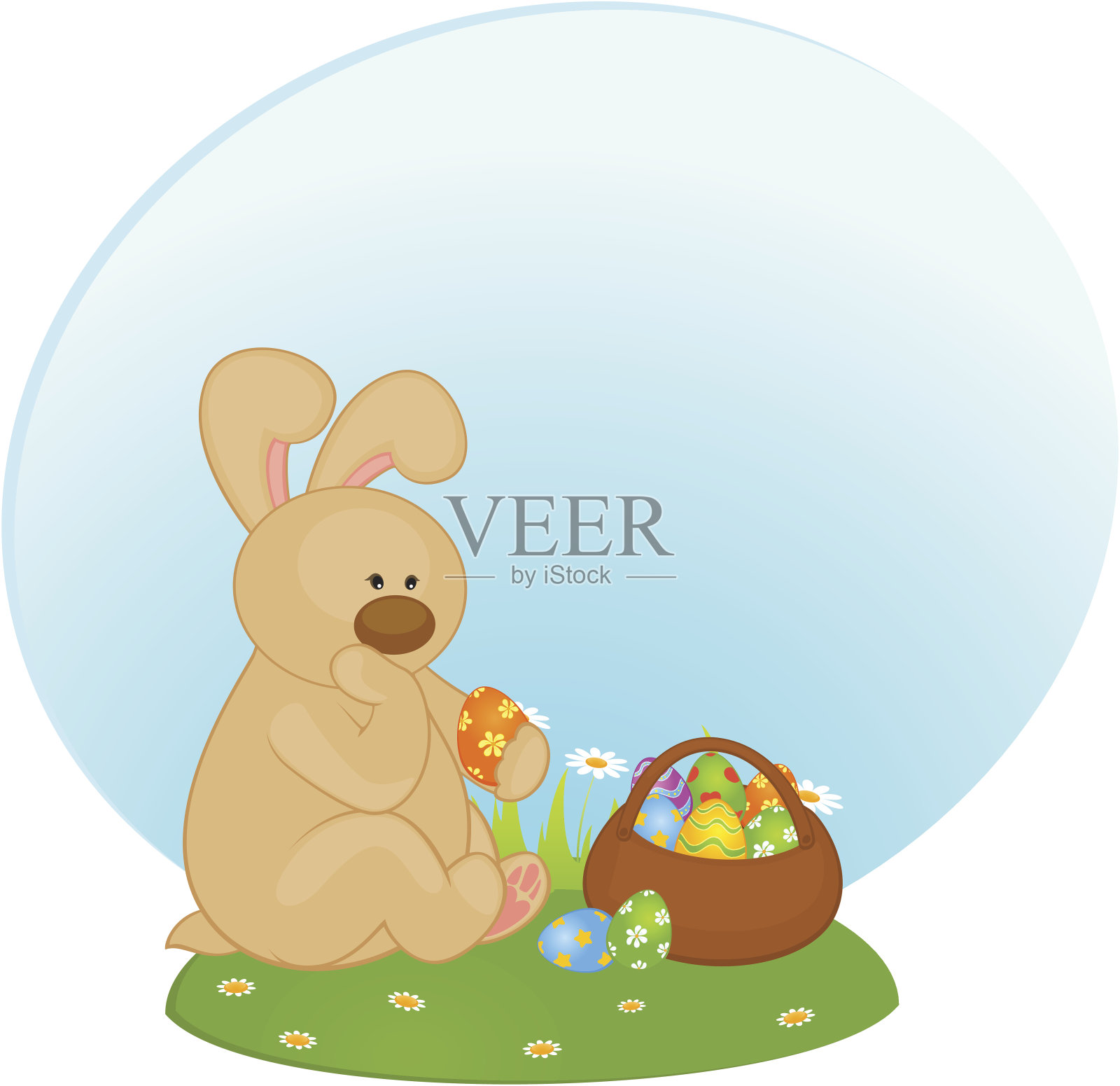 带着彩蛋的复活节兔子。向量插画图片素材