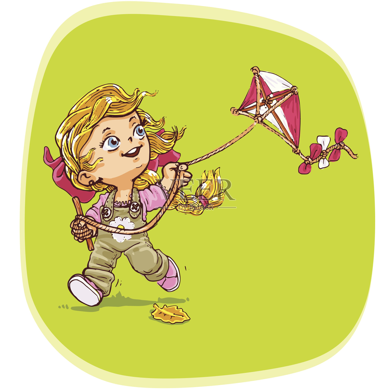 拿着风筝的秋姑娘插画图片素材