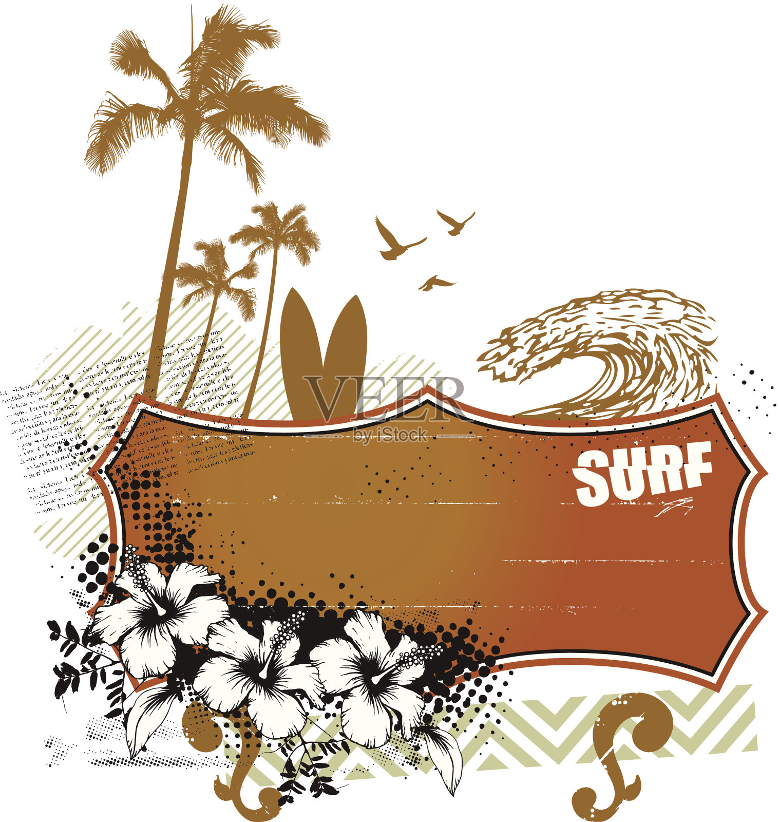 冲浪横幅与夏天的场景插画图片素材