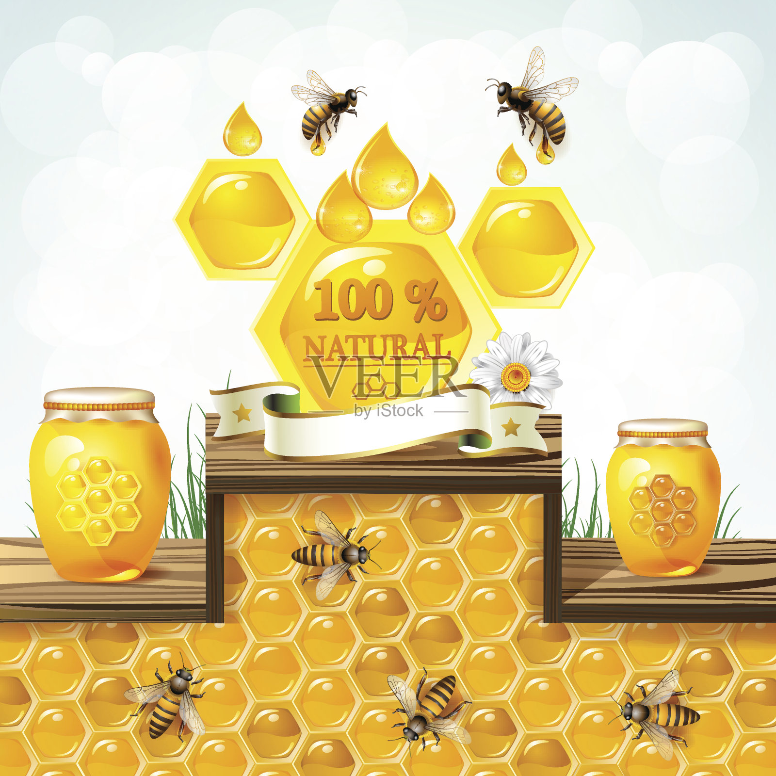 装蜂蜜的玻璃罐插画图片素材