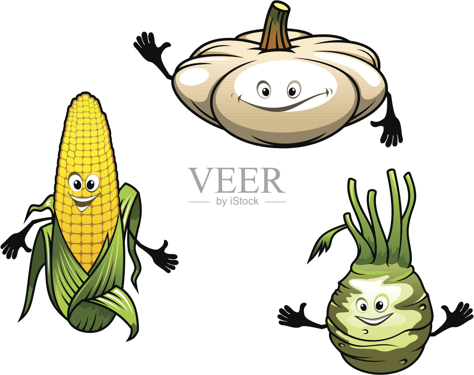 南瓜，玉米和萝卜卡通蔬菜插画图片素材