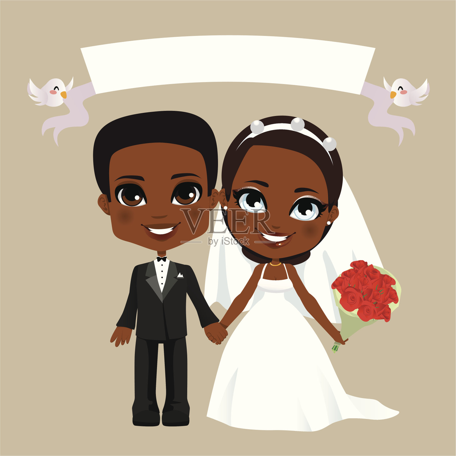 黑人夫妇的婚礼插画图片素材