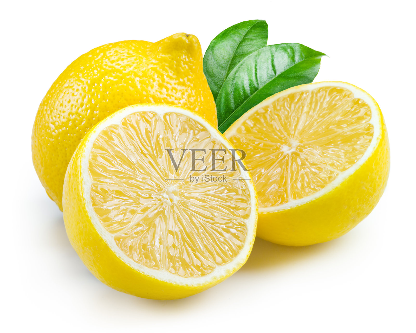 柠檬。果实与叶孤立在白色上照片摄影图片