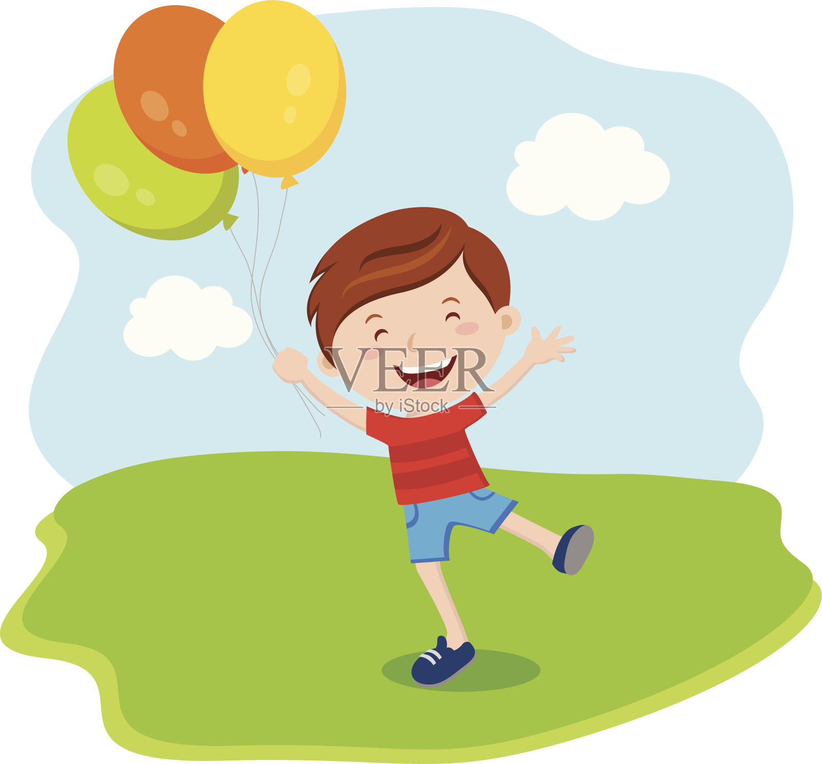 气球小男孩插画图片素材
