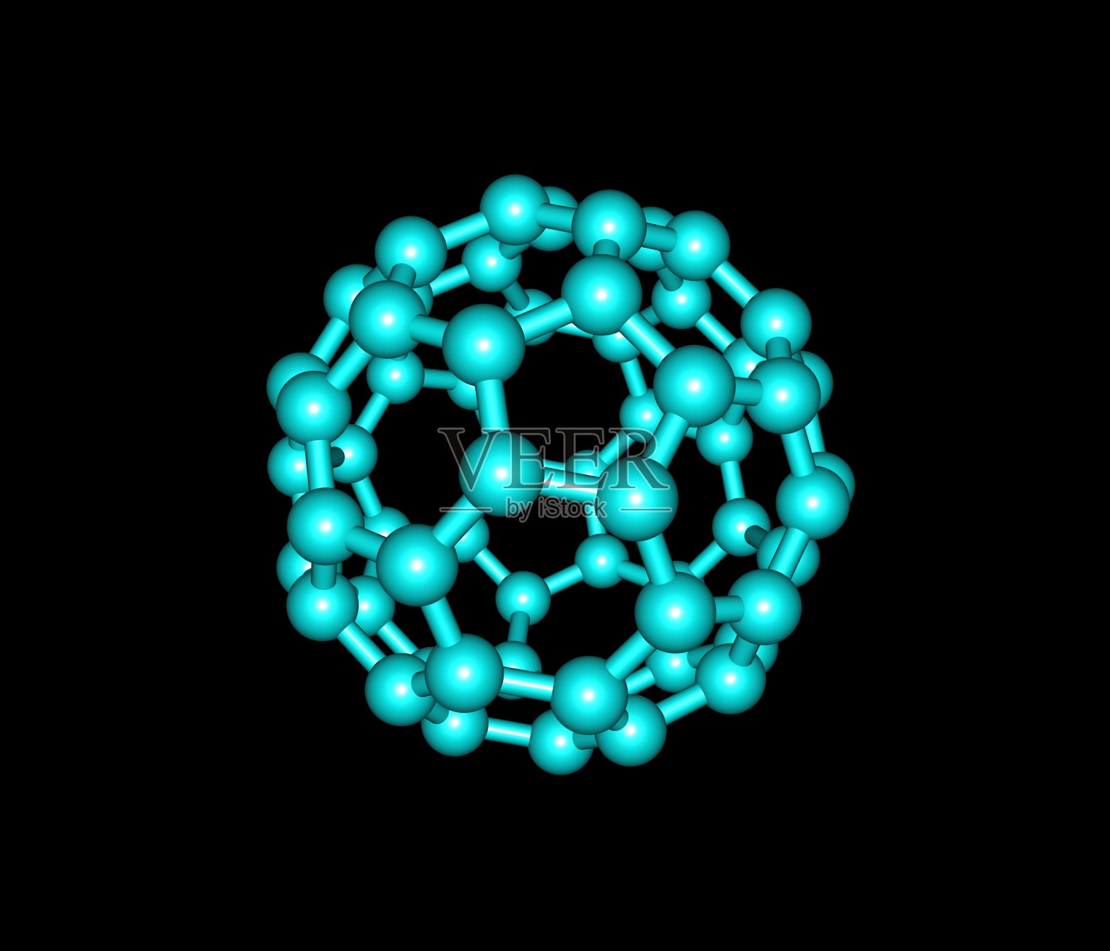 富勒烯分子插图孤立在黑色上照片摄影图片