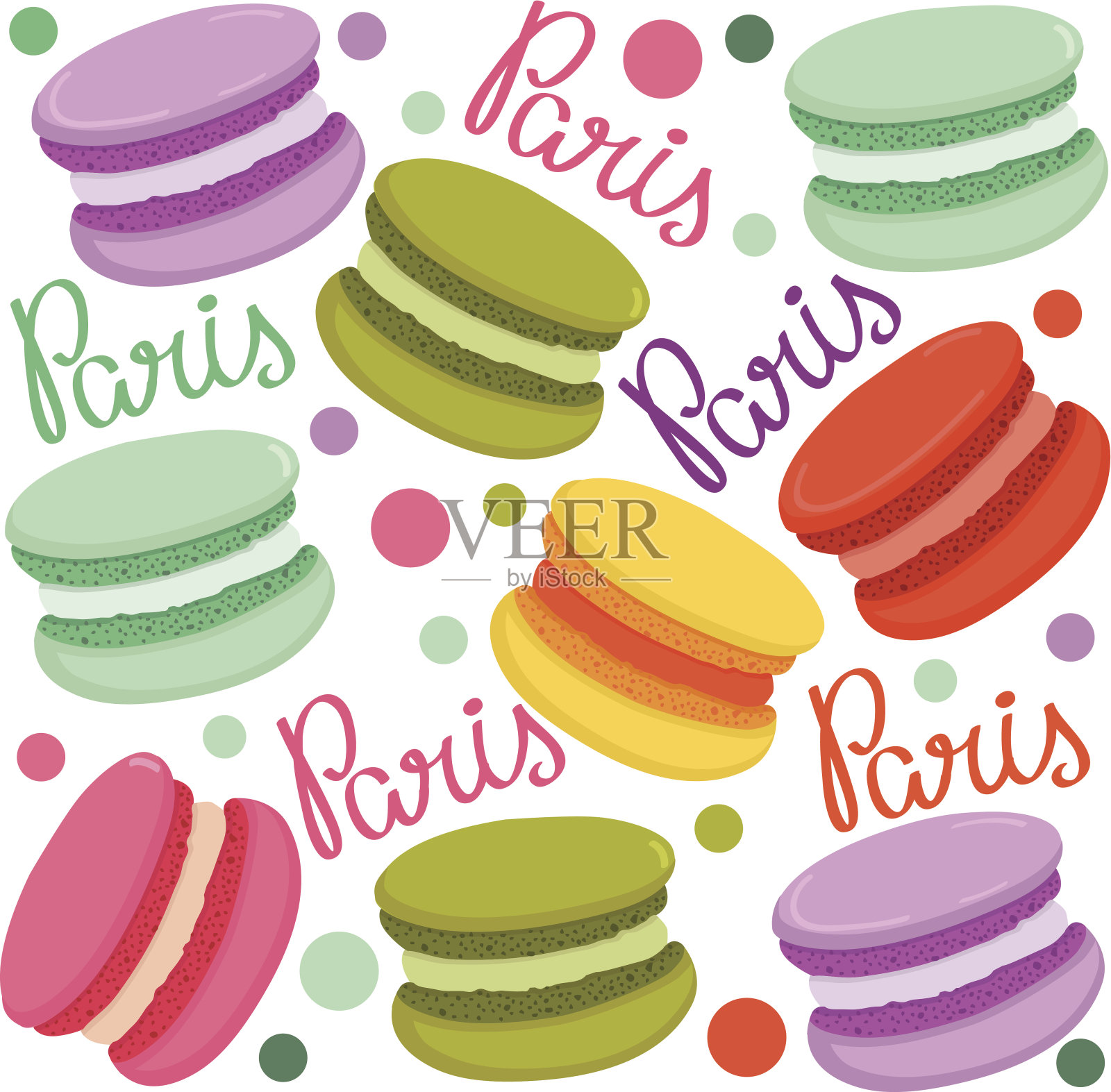 五颜六色的法式杏仁饼干图案。插画图片素材