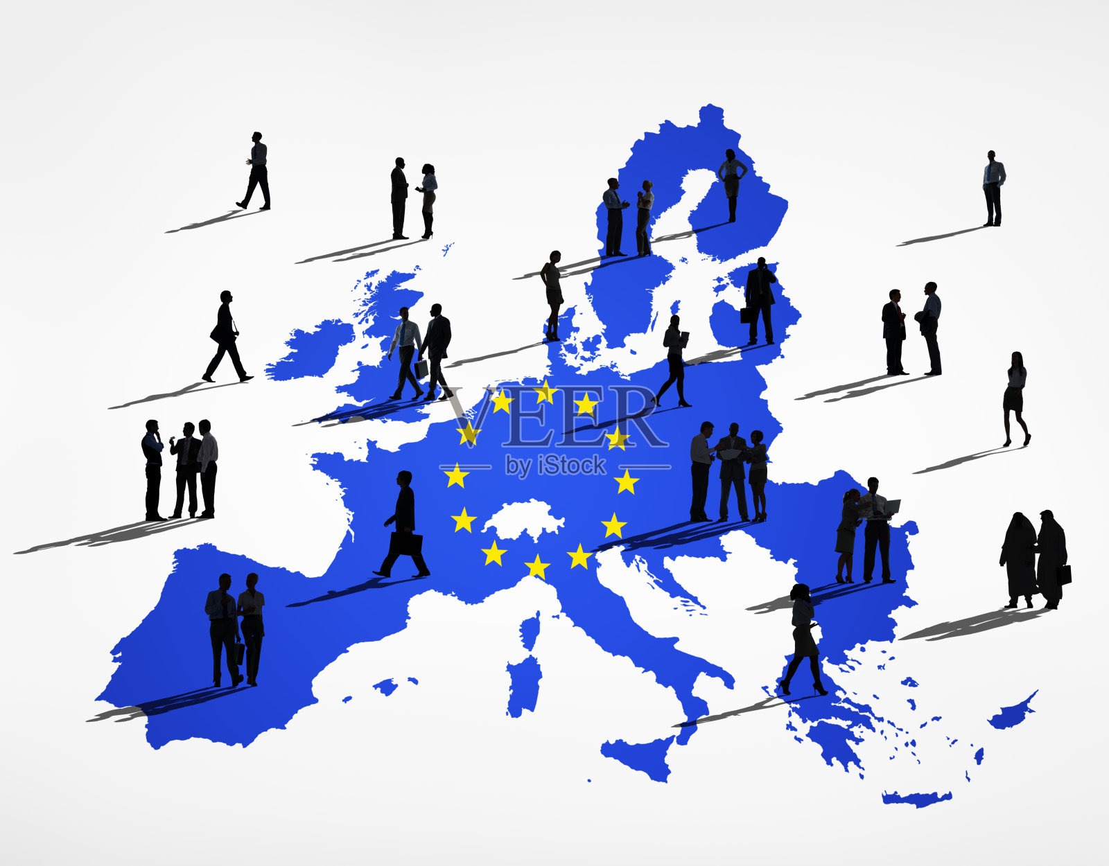蓝色地图的欧盟在一个白色的背景照片摄影图片