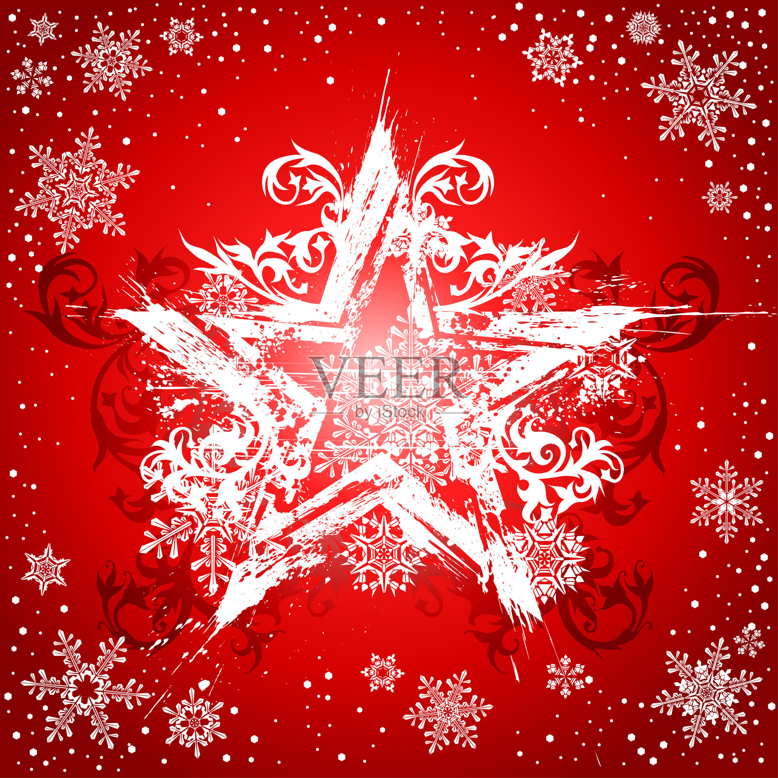 白色的星星和红色的雪花插画图片素材