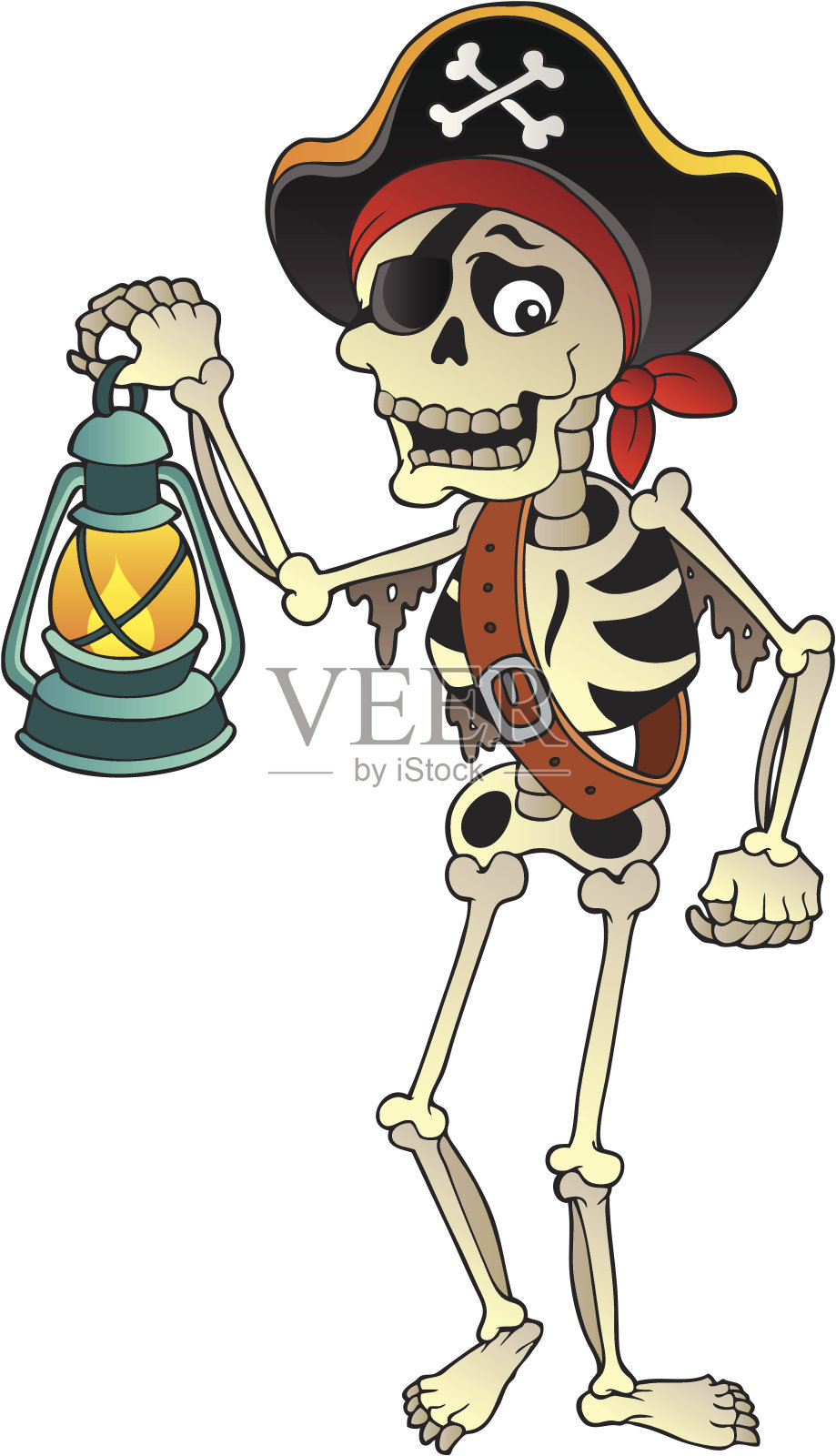 挂灯笼的海盗骷髅插画图片素材