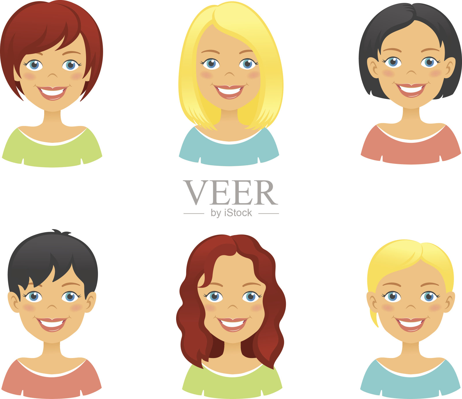 女人的发型有不同的类型和颜色插画图片素材