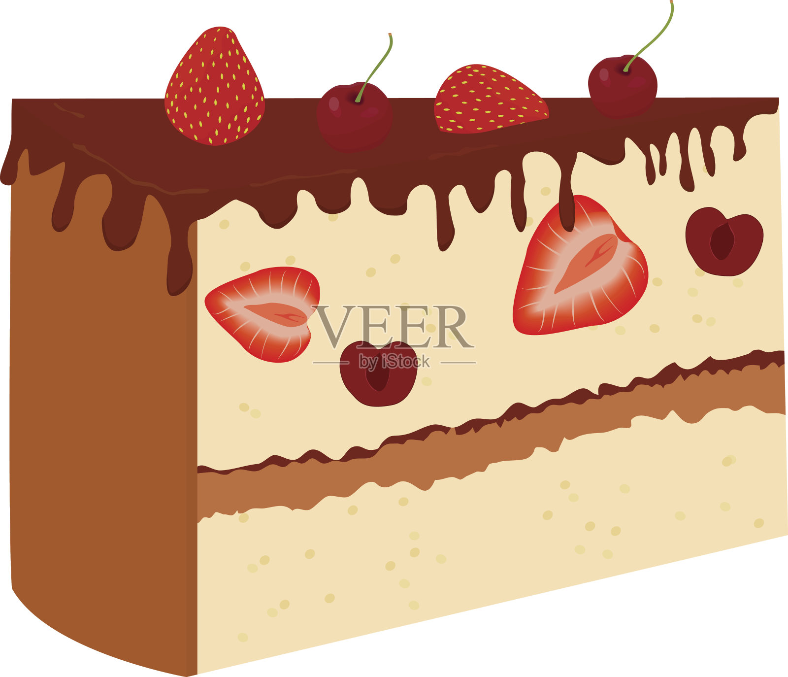 白色背景上有樱桃的巧克力蛋糕。设计元素图片