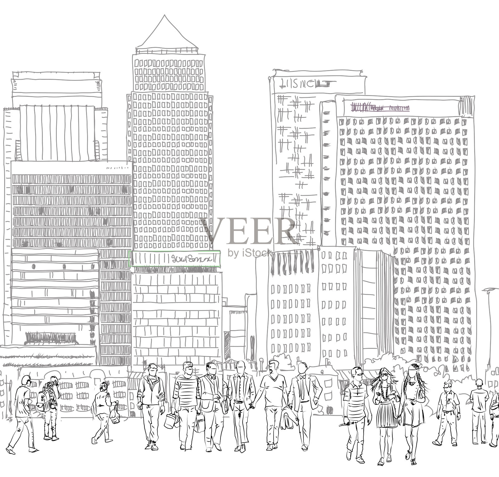 伦敦金丝雀码头商业区草图插画图片素材