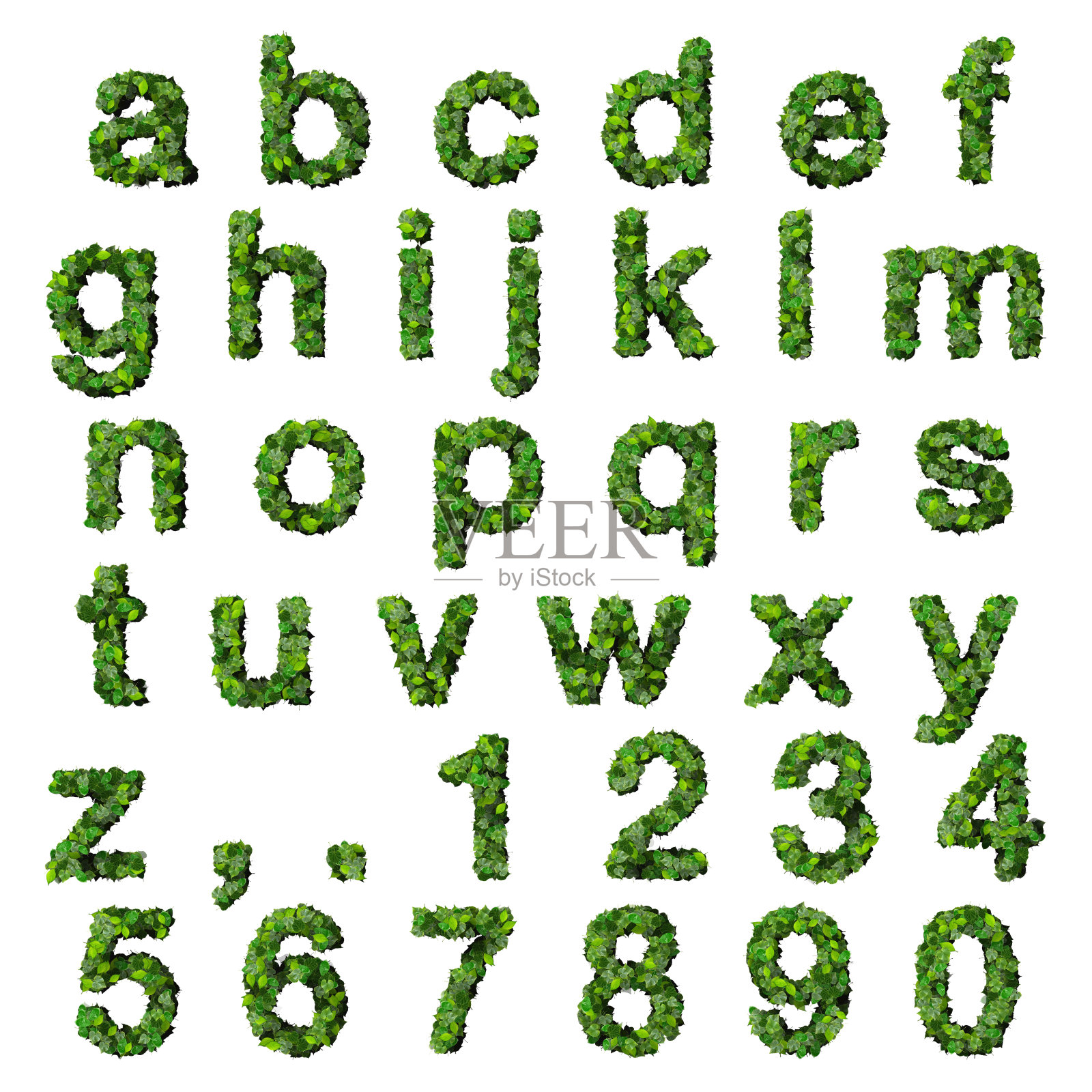 由绿叶构成的数字字母照片摄影图片